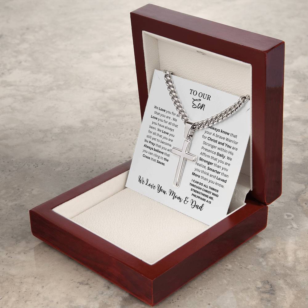 TO OUR SON CROSS NECKLACE FROM MOM & DAD