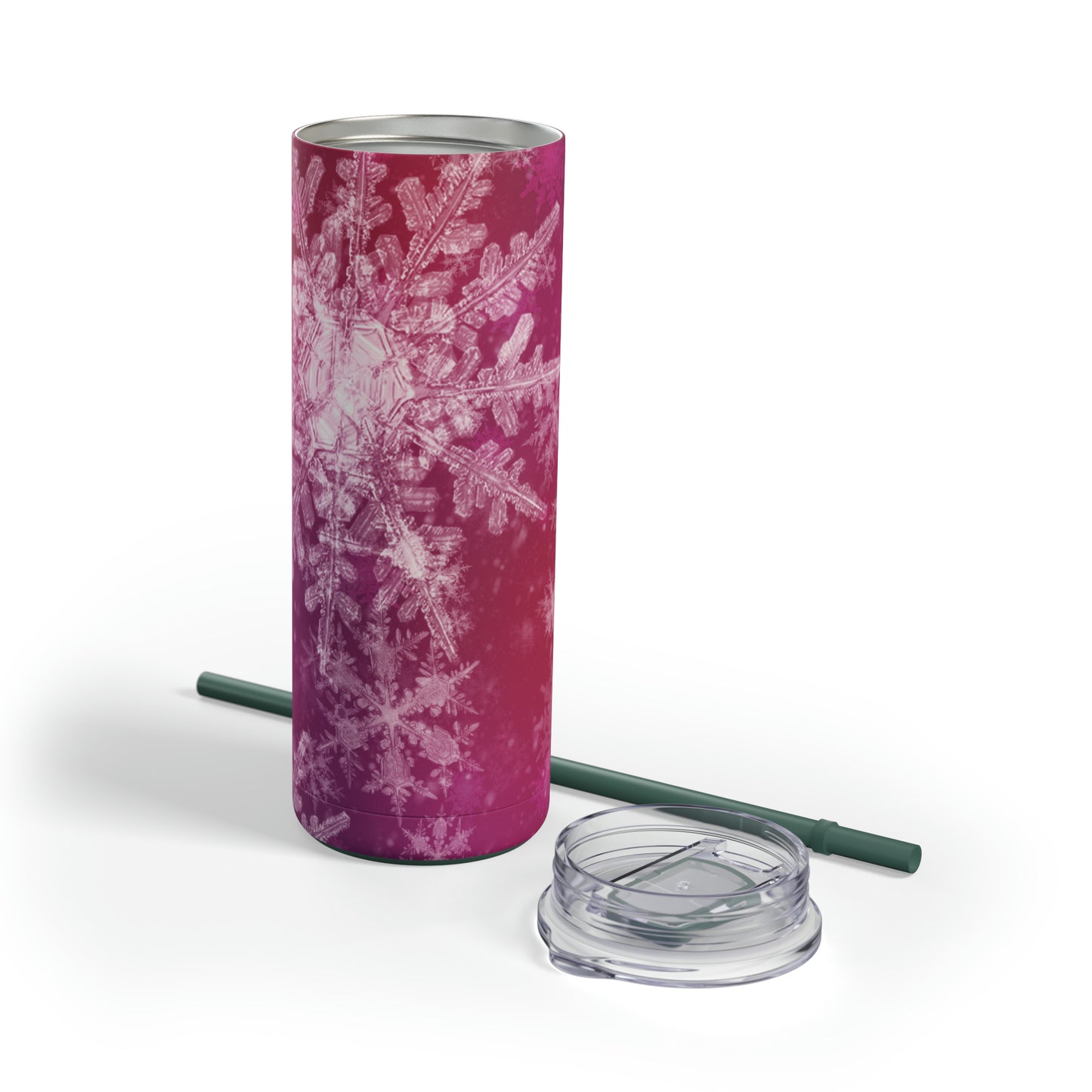 Pink Flamingo Snowflakes Maars Maker Skinny Matte Tumbler, 20oz