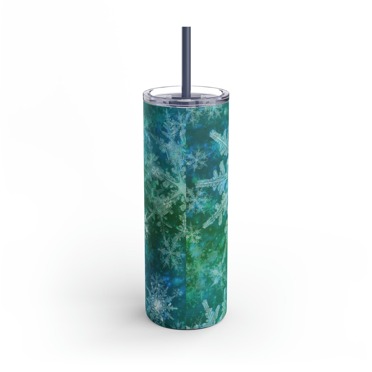 Emerald Green Snowflakes Maars Maker Skinny Matte Tumbler, 20oz