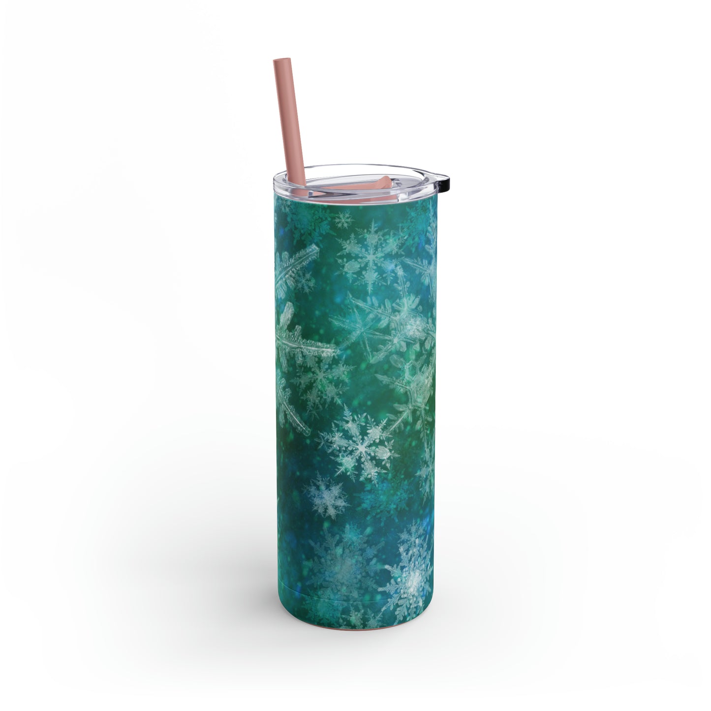 Emerald Green Snowflakes Maars Maker Skinny Matte Tumbler, 20oz