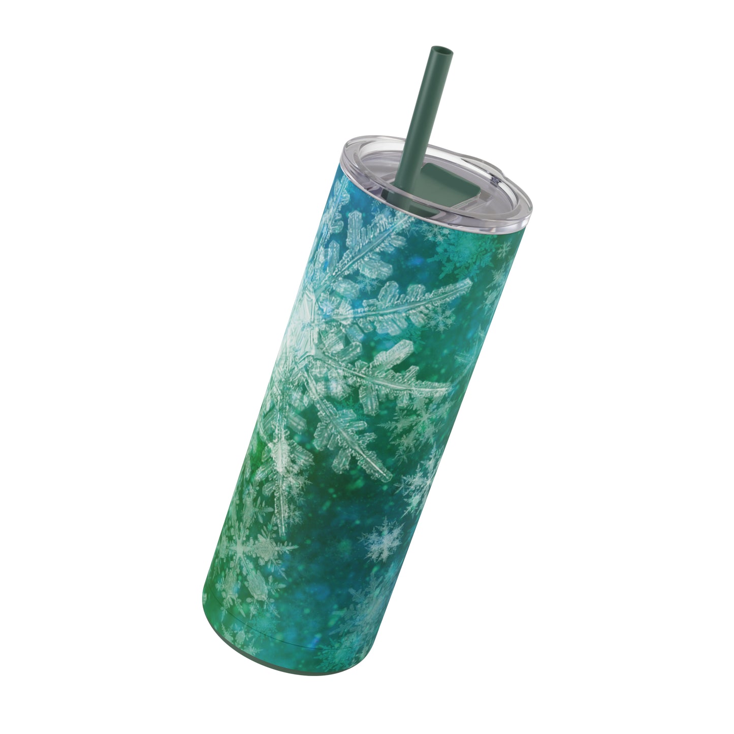 Emerald Green Snowflakes Maars Maker Skinny Matte Tumbler, 20oz