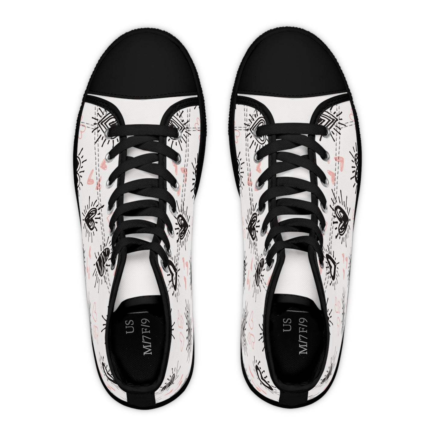 Black and Pink Hearts-Women's High Top Sneakers
