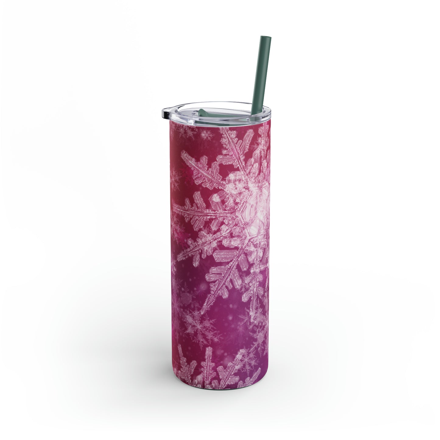 Pink Flamingo Snowflakes Maars Maker Skinny Matte Tumbler, 20oz