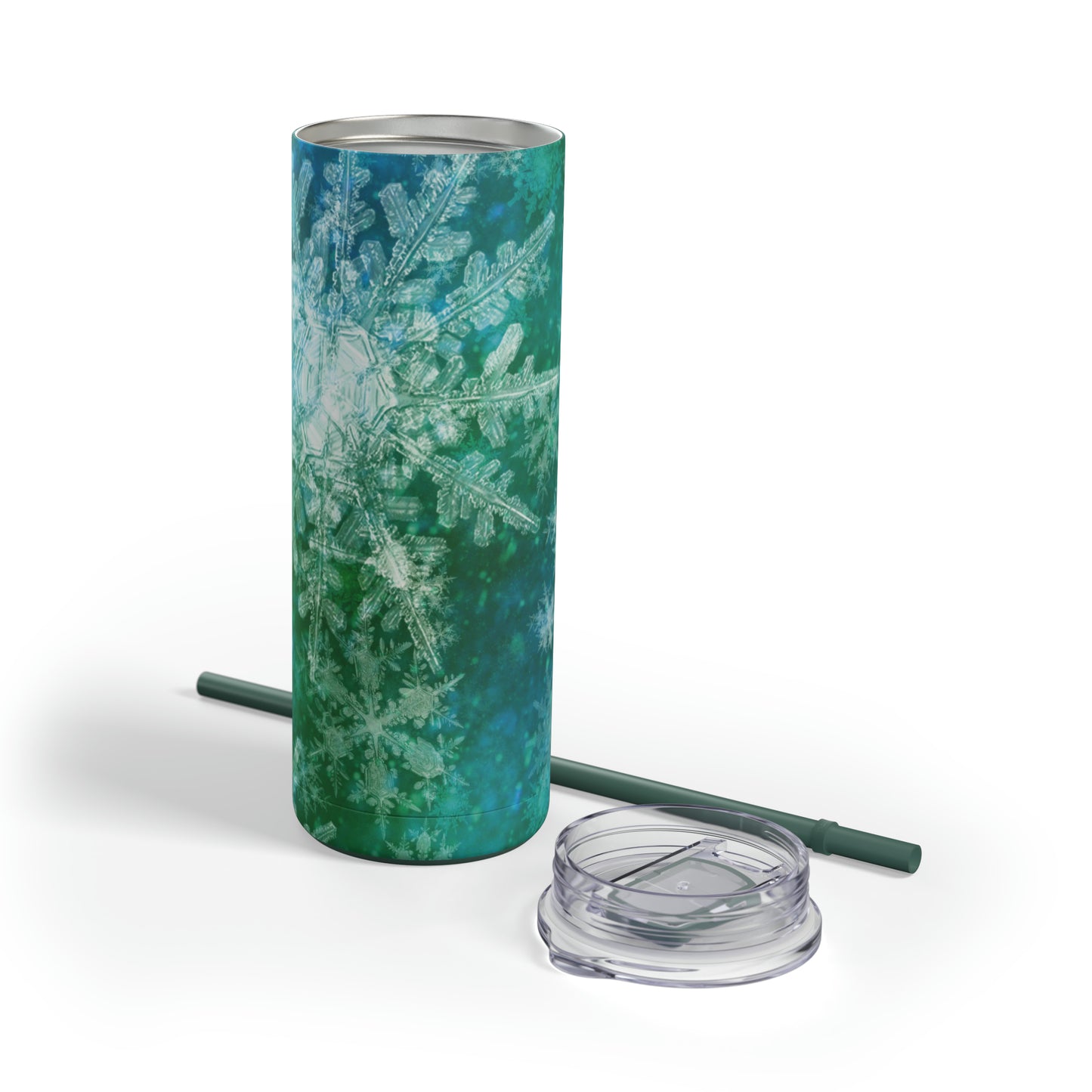 Emerald Green Snowflakes Maars Maker Skinny Matte Tumbler, 20oz