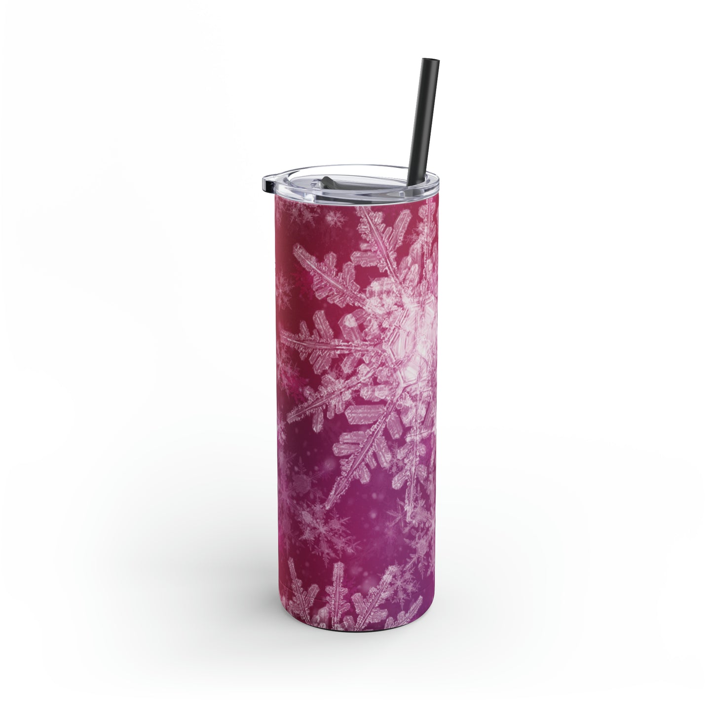 Pink Flamingo Snowflakes Maars Maker Skinny Matte Tumbler, 20oz