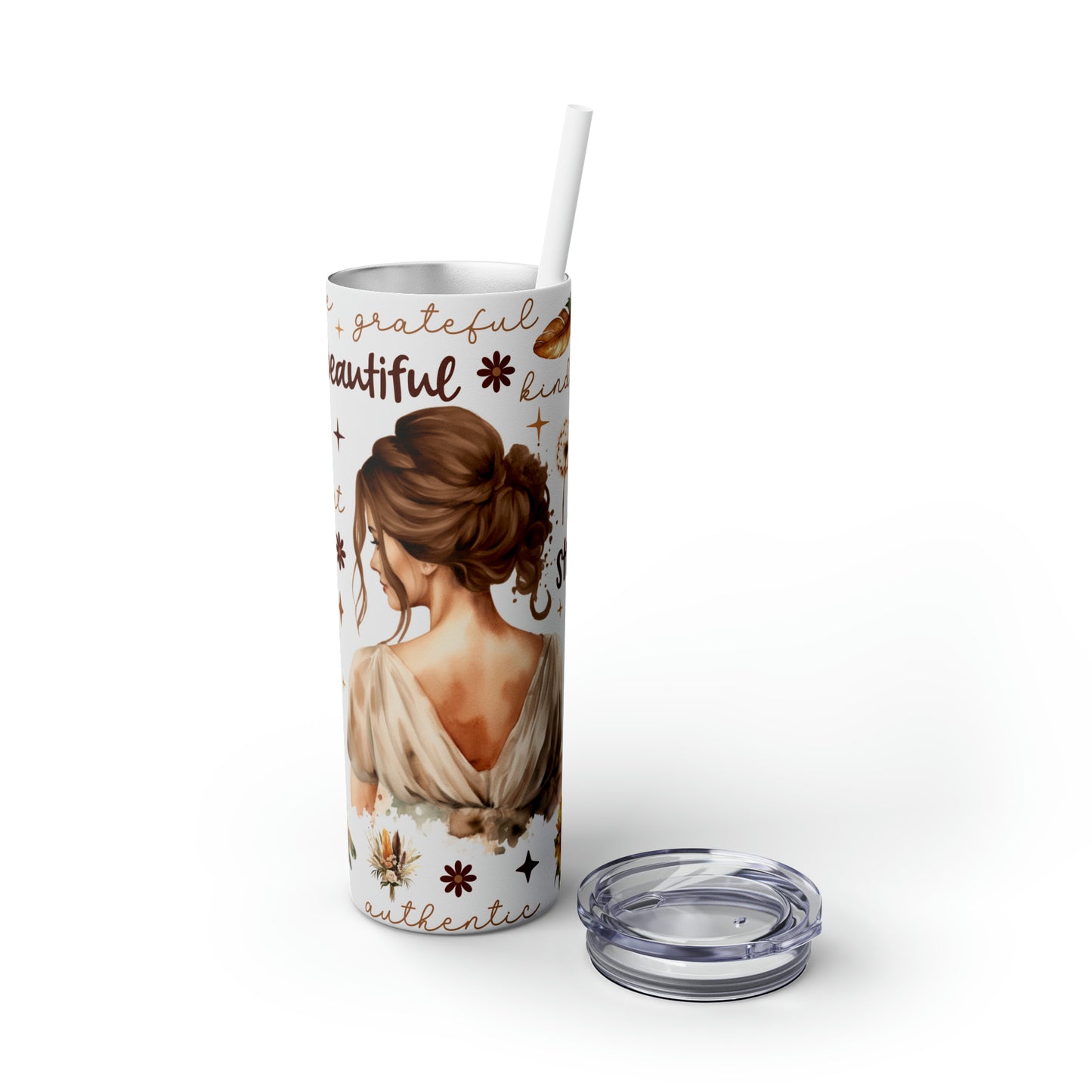 Affirmation Beauty -Skinny Tumbler with Straw, 20oz