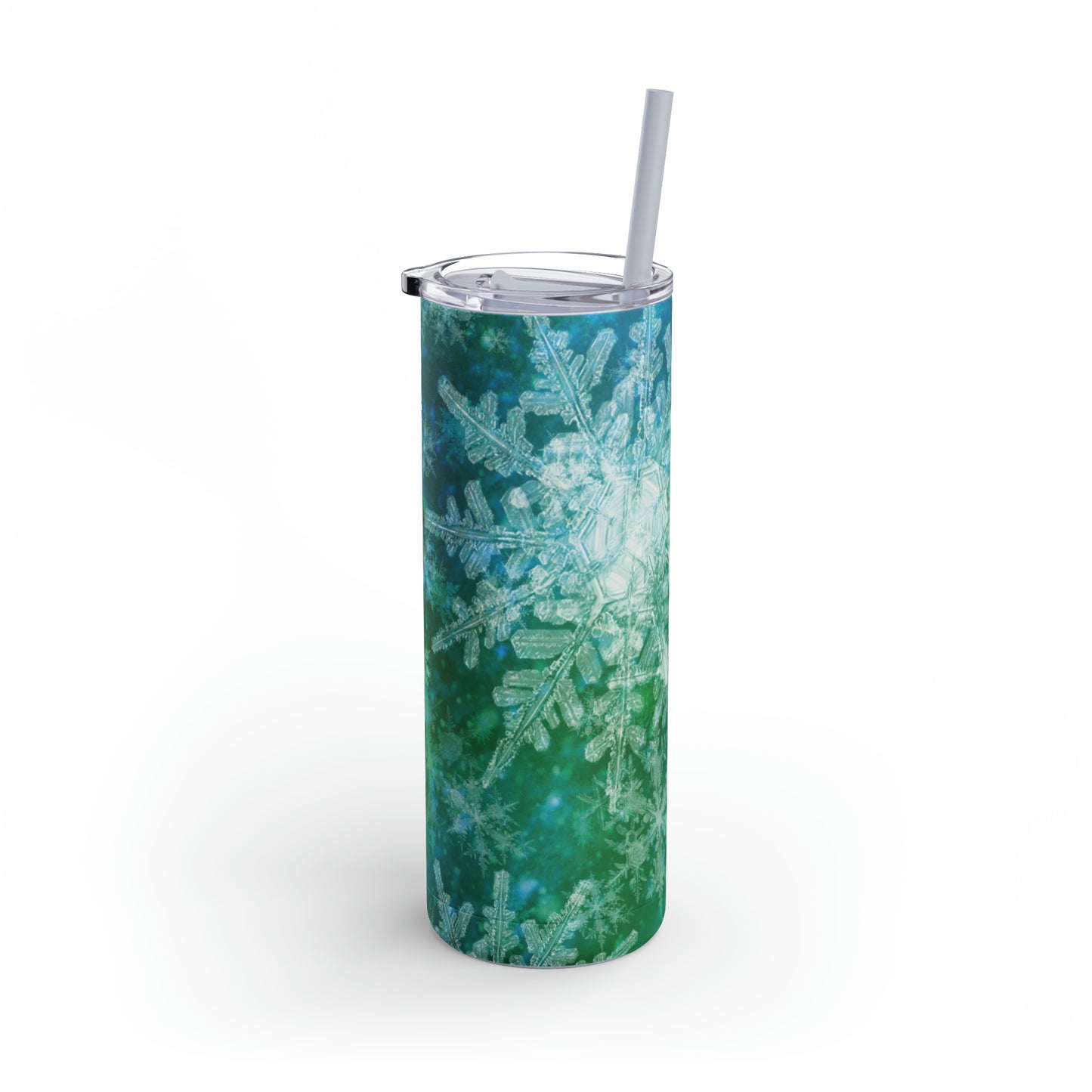 Emerald Green Snowflakes Maars Maker Skinny Matte Tumbler, 20oz