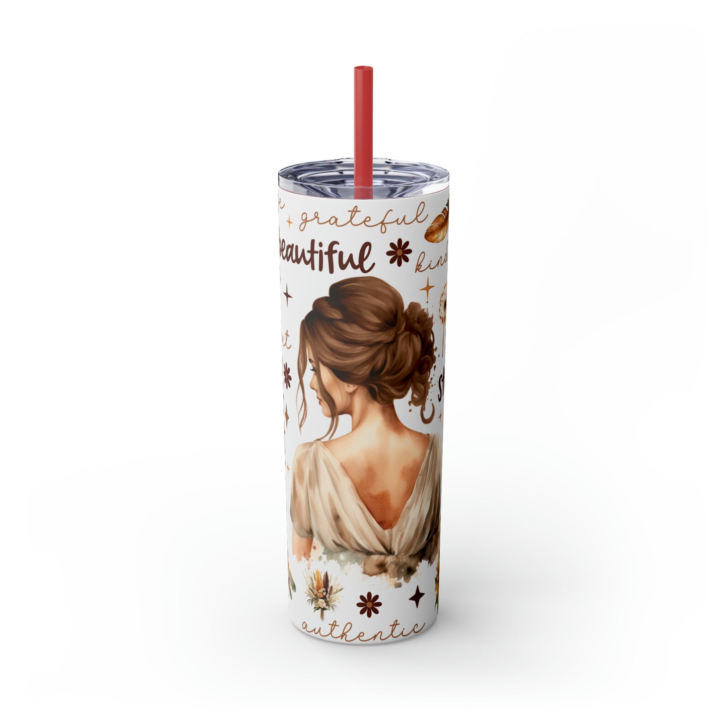 Affirmation Beauty -Skinny Tumbler with Straw, 20oz