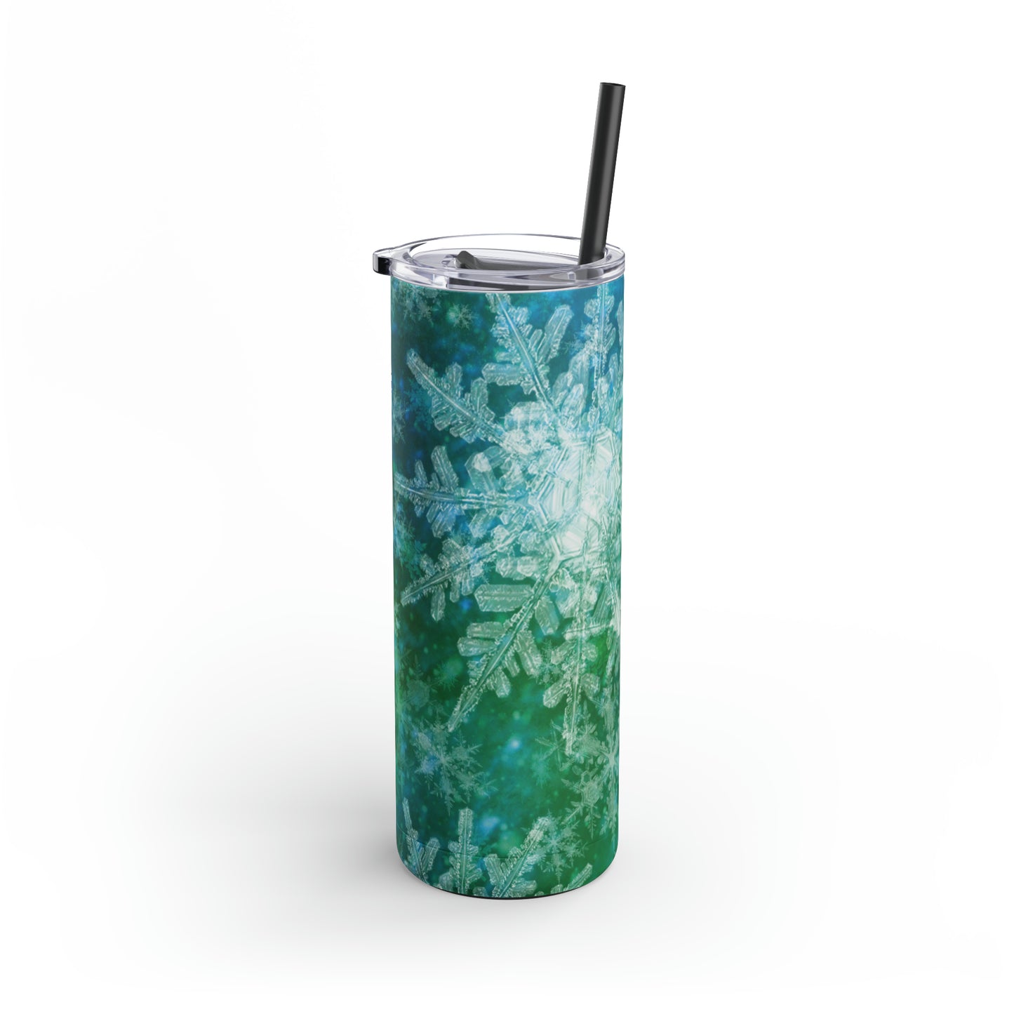 Emerald Green Snowflakes Maars Maker Skinny Matte Tumbler, 20oz