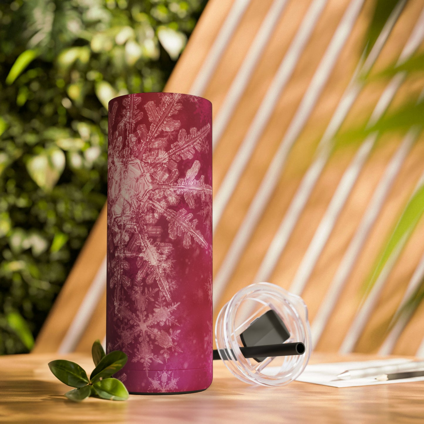 Pink Flamingo Snowflakes Maars Maker Skinny Matte Tumbler, 20oz