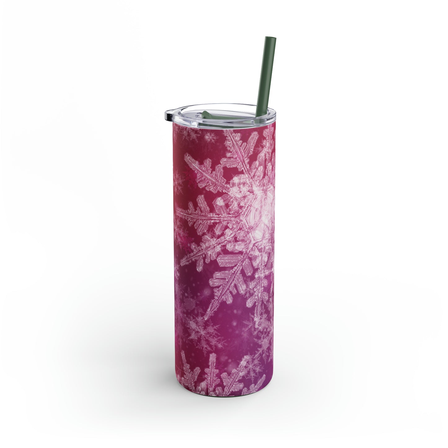 Pink Flamingo Snowflakes Maars Maker Skinny Matte Tumbler, 20oz
