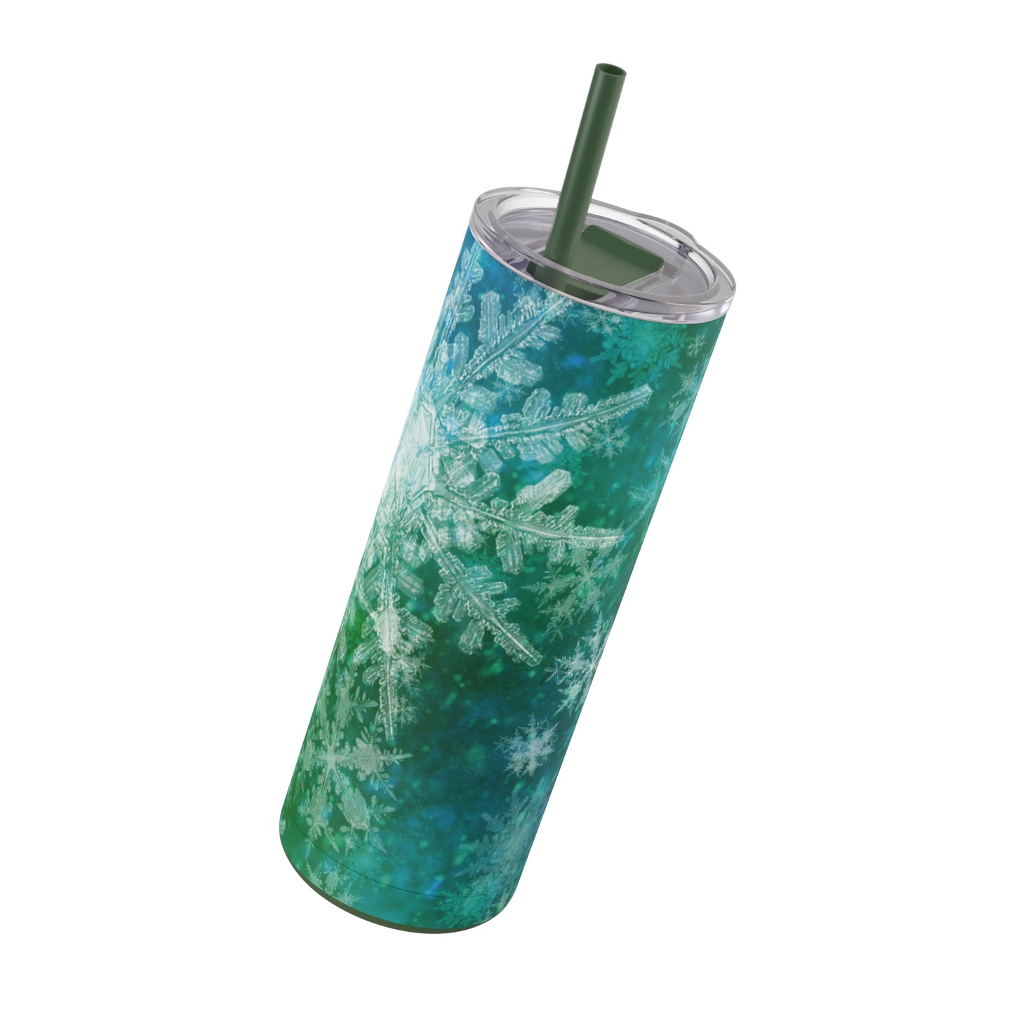 Emerald Green Snowflakes Maars Maker Skinny Matte Tumbler, 20oz
