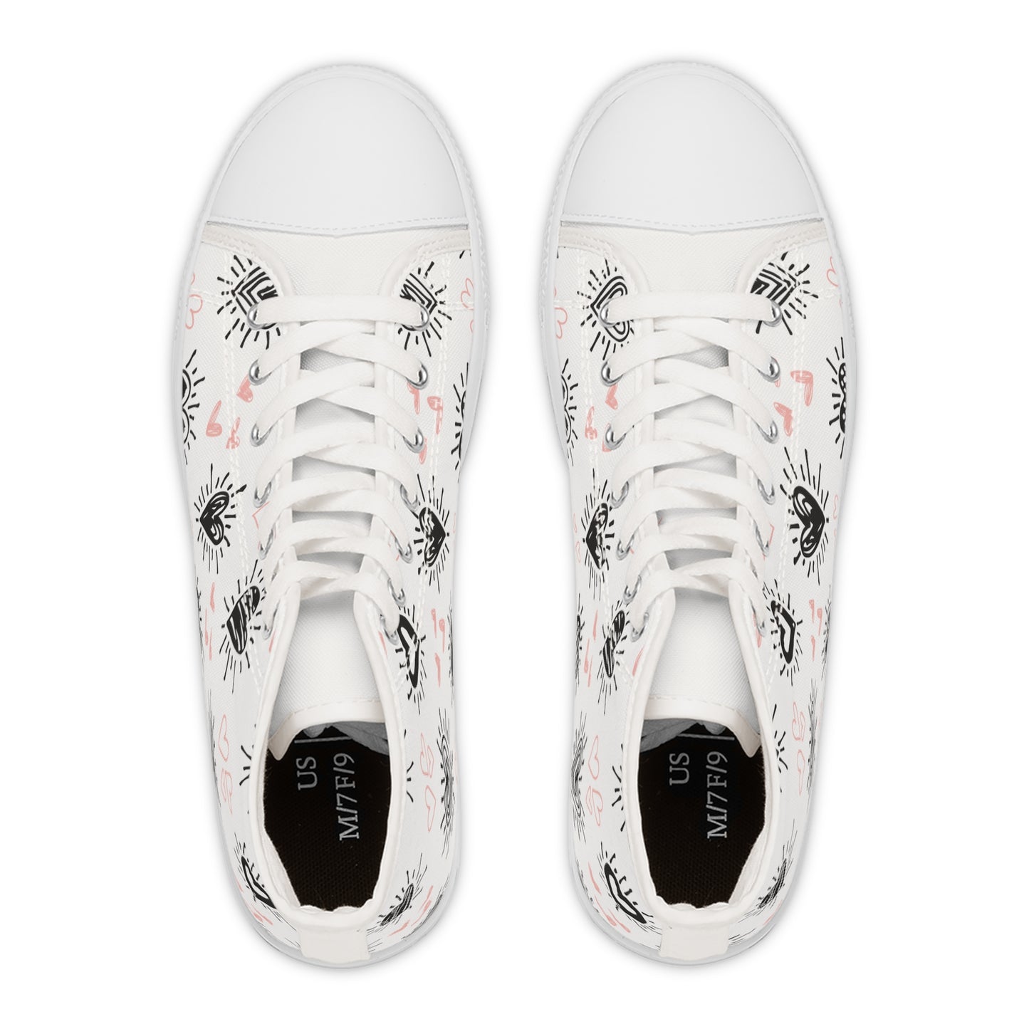 Black and Pink Hearts-Women's High Top Sneakers