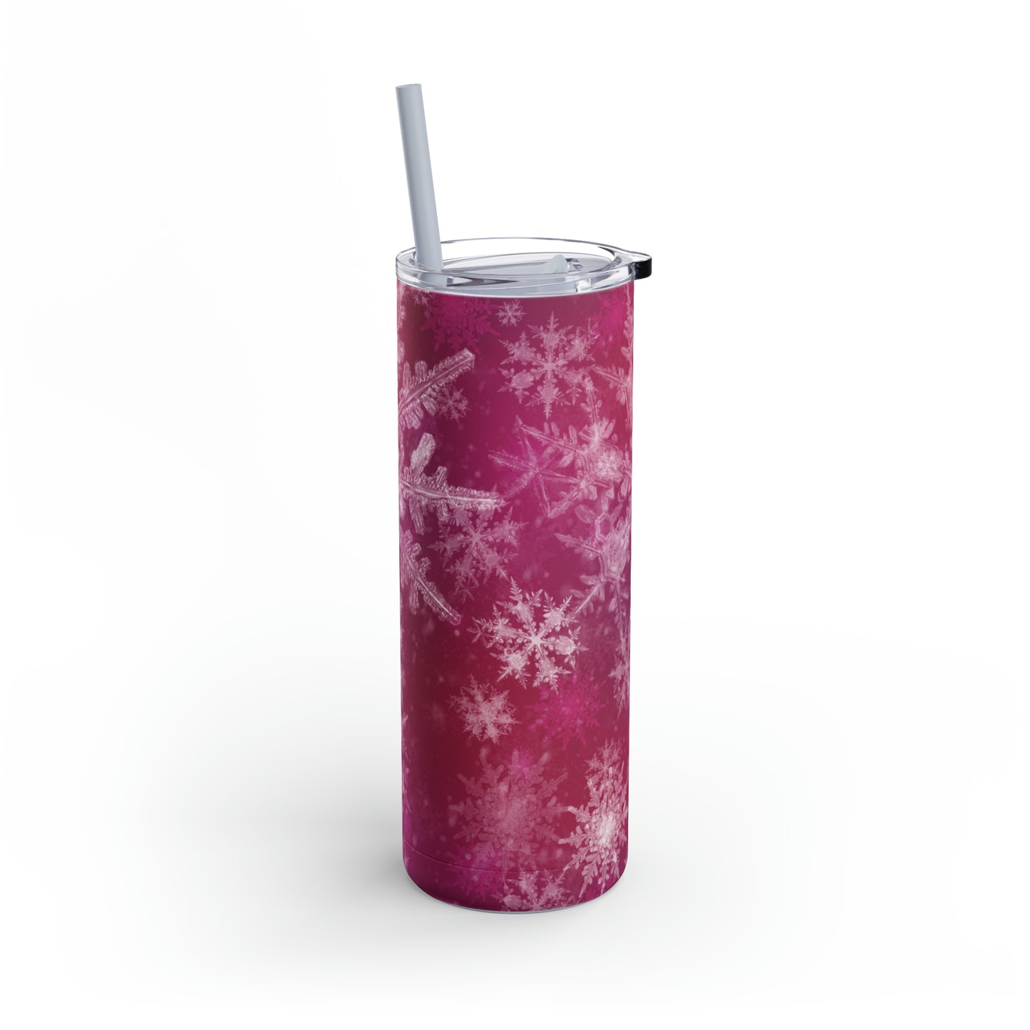 Pink Flamingo Snowflakes Maars Maker Skinny Matte Tumbler, 20oz