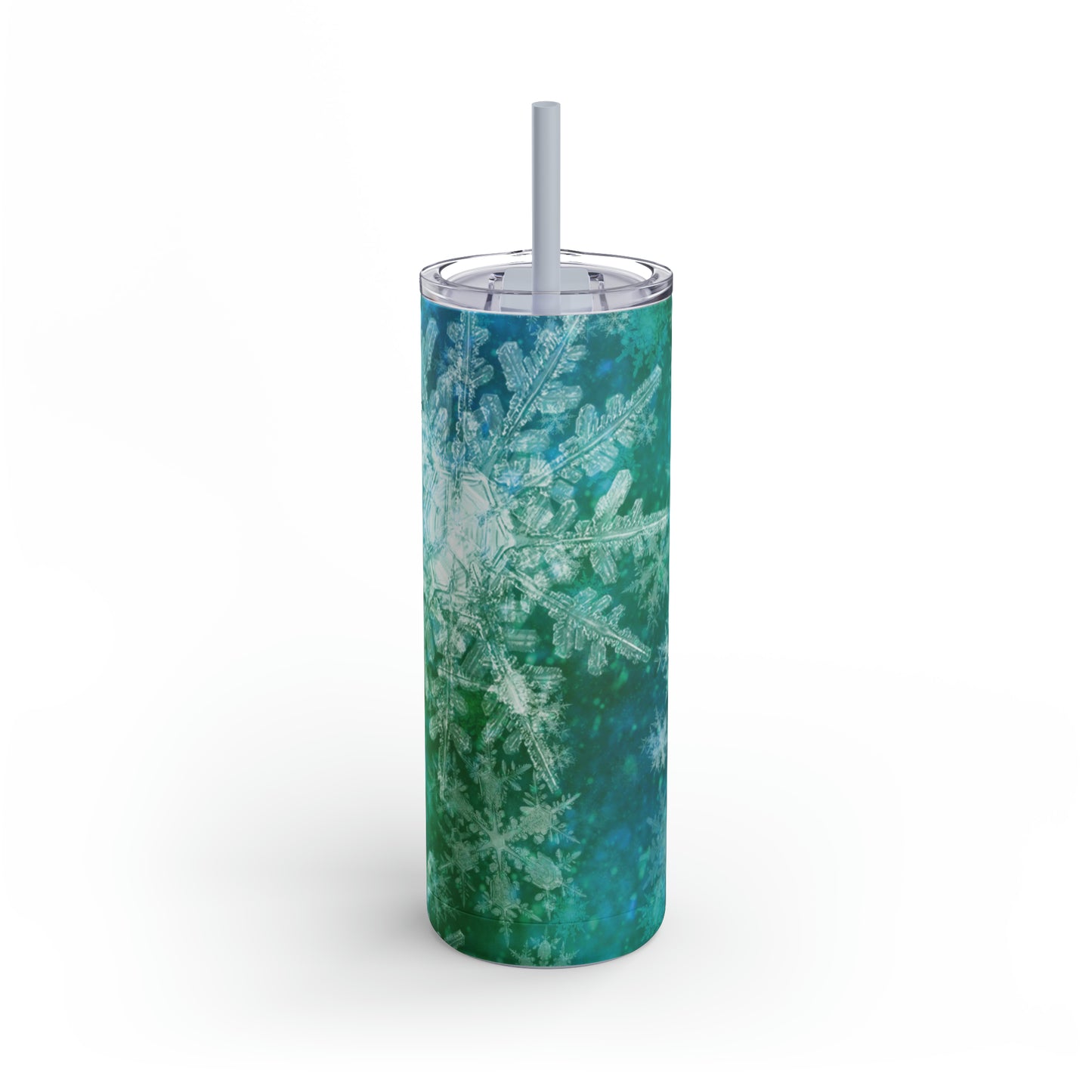 Emerald Green Snowflakes Maars Maker Skinny Matte Tumbler, 20oz