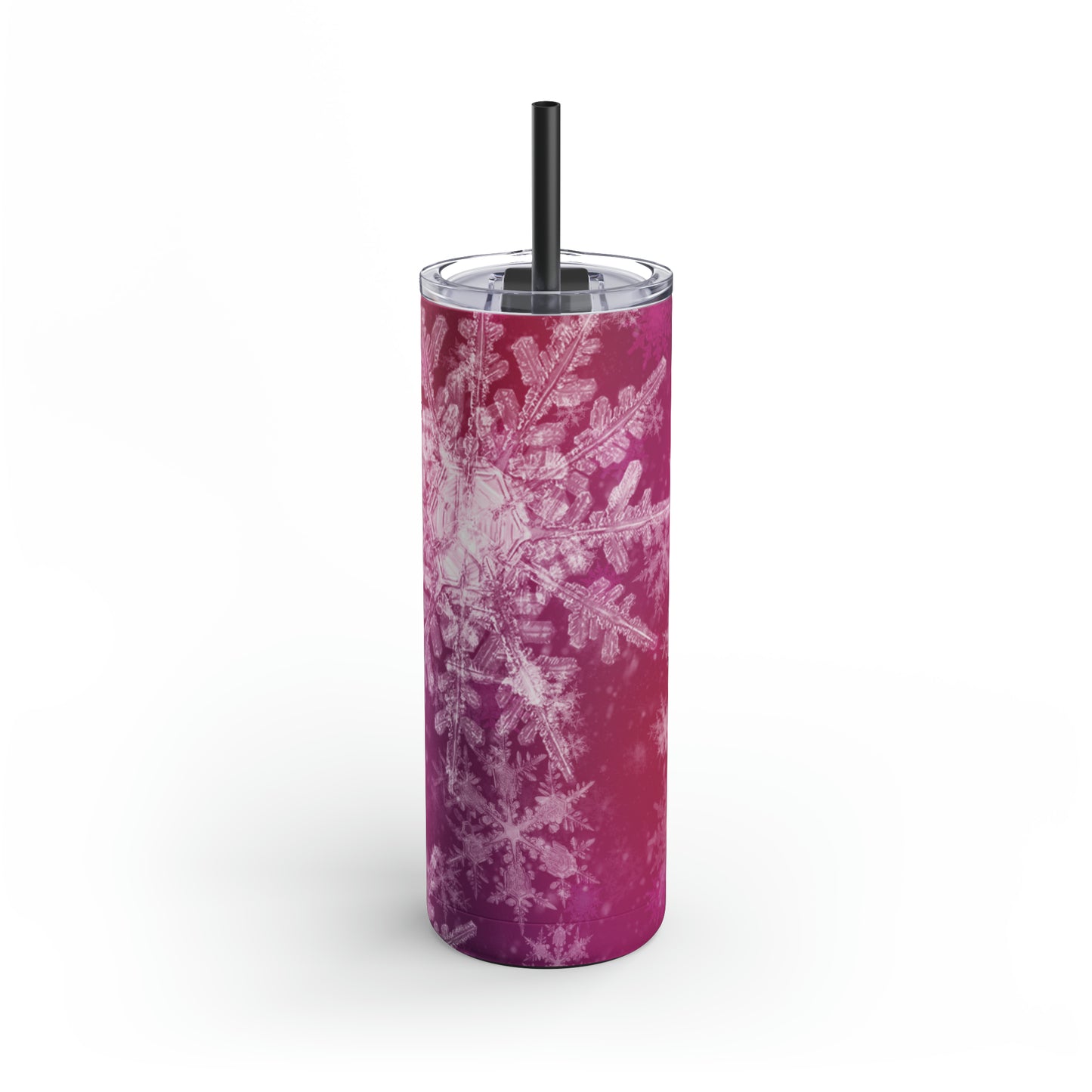 Pink Flamingo Snowflakes Maars Maker Skinny Matte Tumbler, 20oz