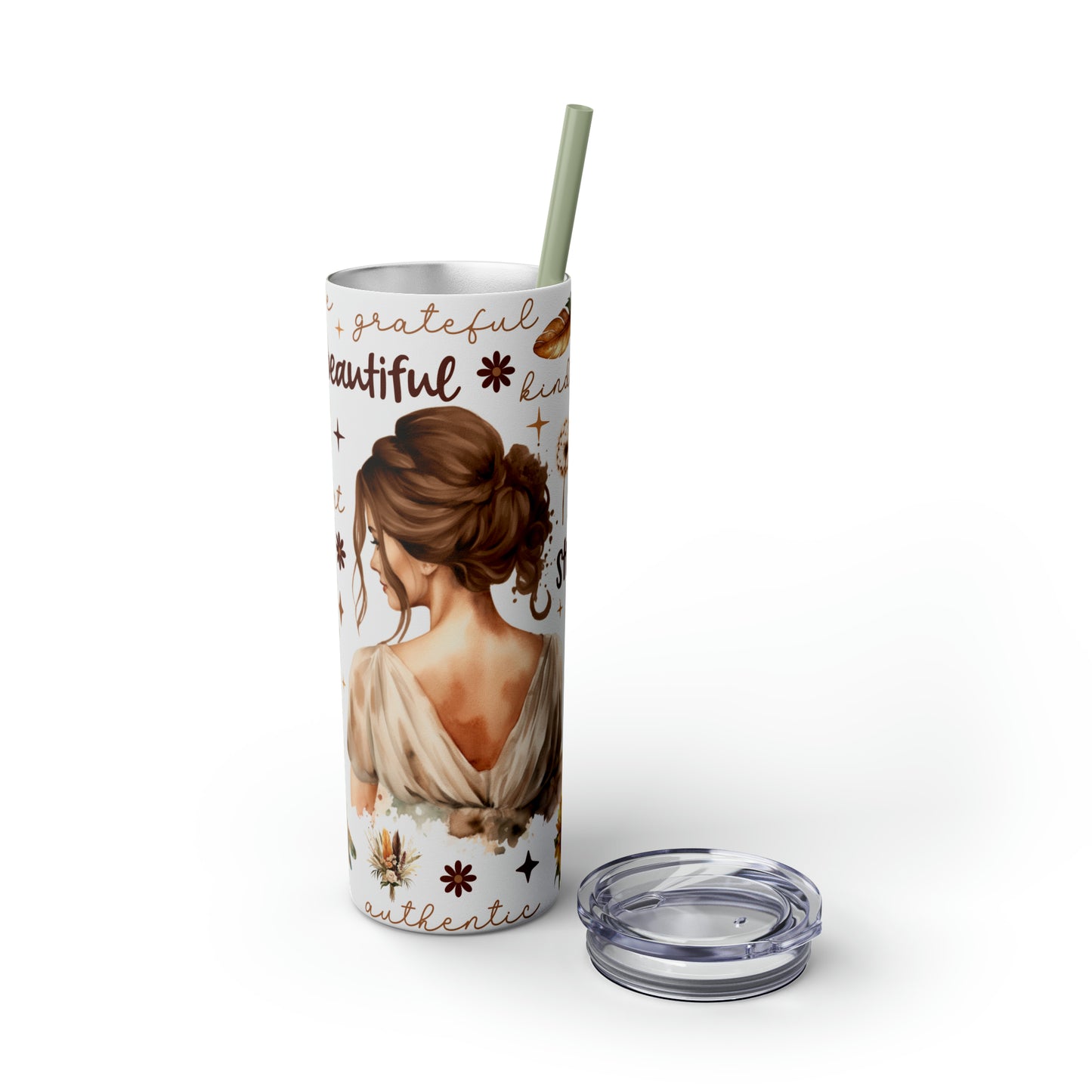 Affirmation Beauty -Skinny Tumbler with Straw, 20oz