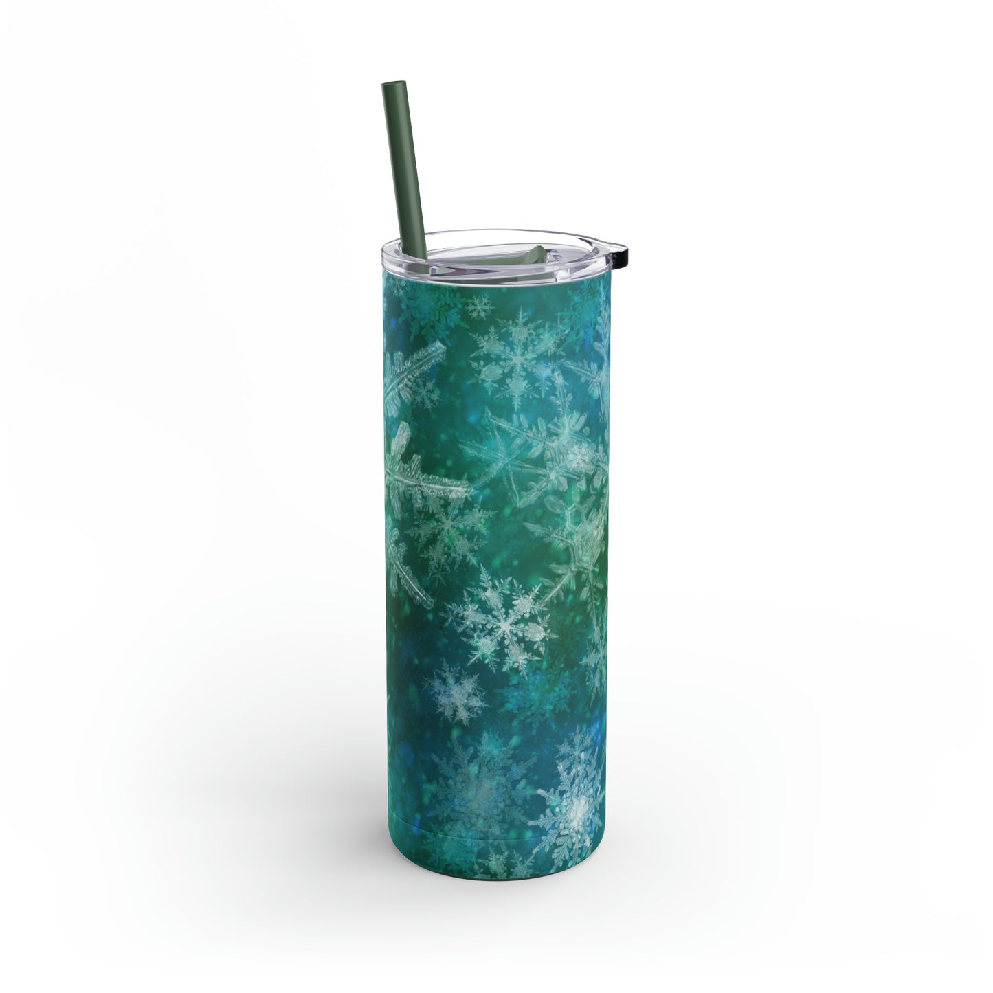 Emerald Green Snowflakes Maars Maker Skinny Matte Tumbler, 20oz