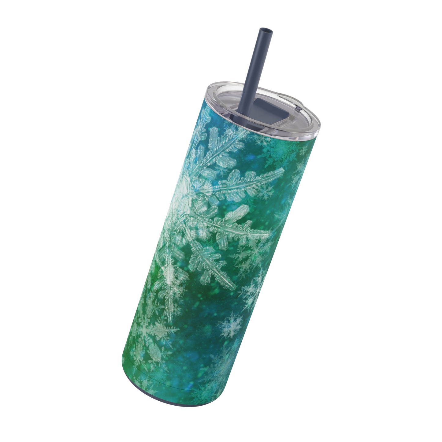 Emerald Green Snowflakes Maars Maker Skinny Matte Tumbler, 20oz