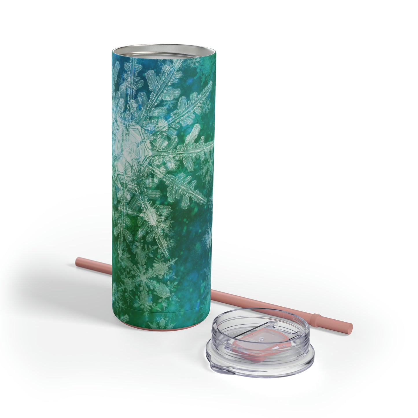 Emerald Green Snowflakes Maars Maker Skinny Matte Tumbler, 20oz