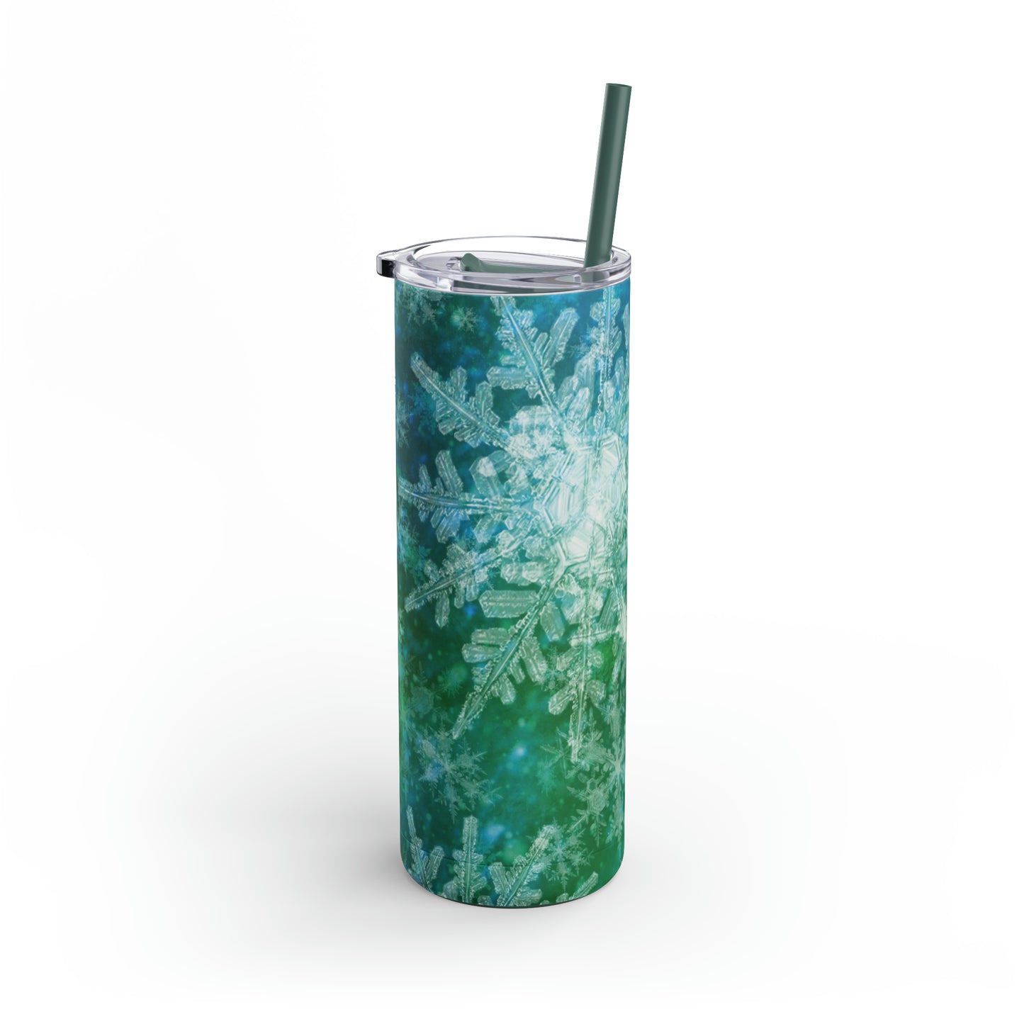 Emerald Green Snowflakes Maars Maker Skinny Matte Tumbler, 20oz