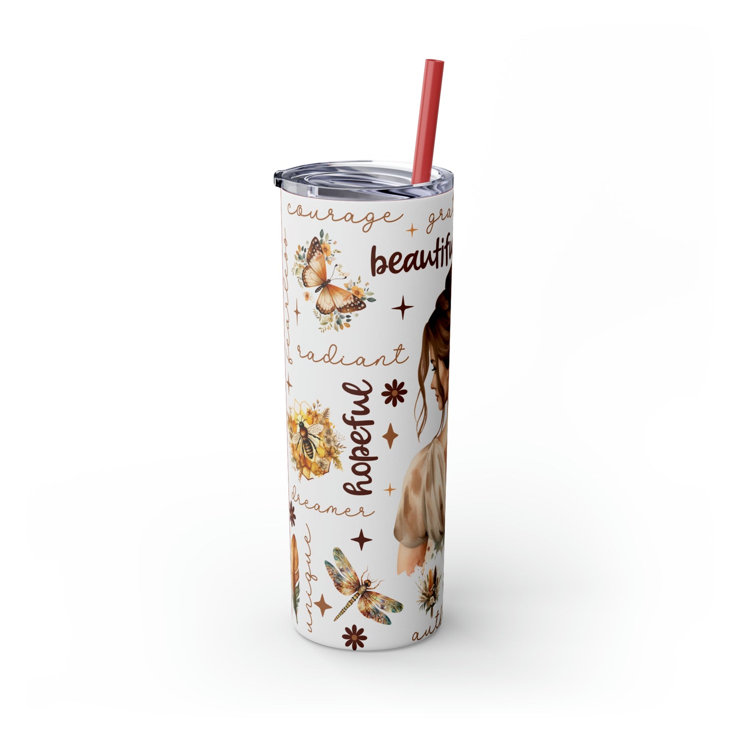 Affirmation Beauty -Skinny Tumbler with Straw, 20oz