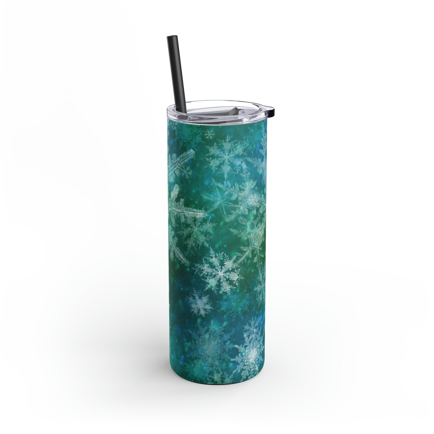Emerald Green Snowflakes Maars Maker Skinny Matte Tumbler, 20oz