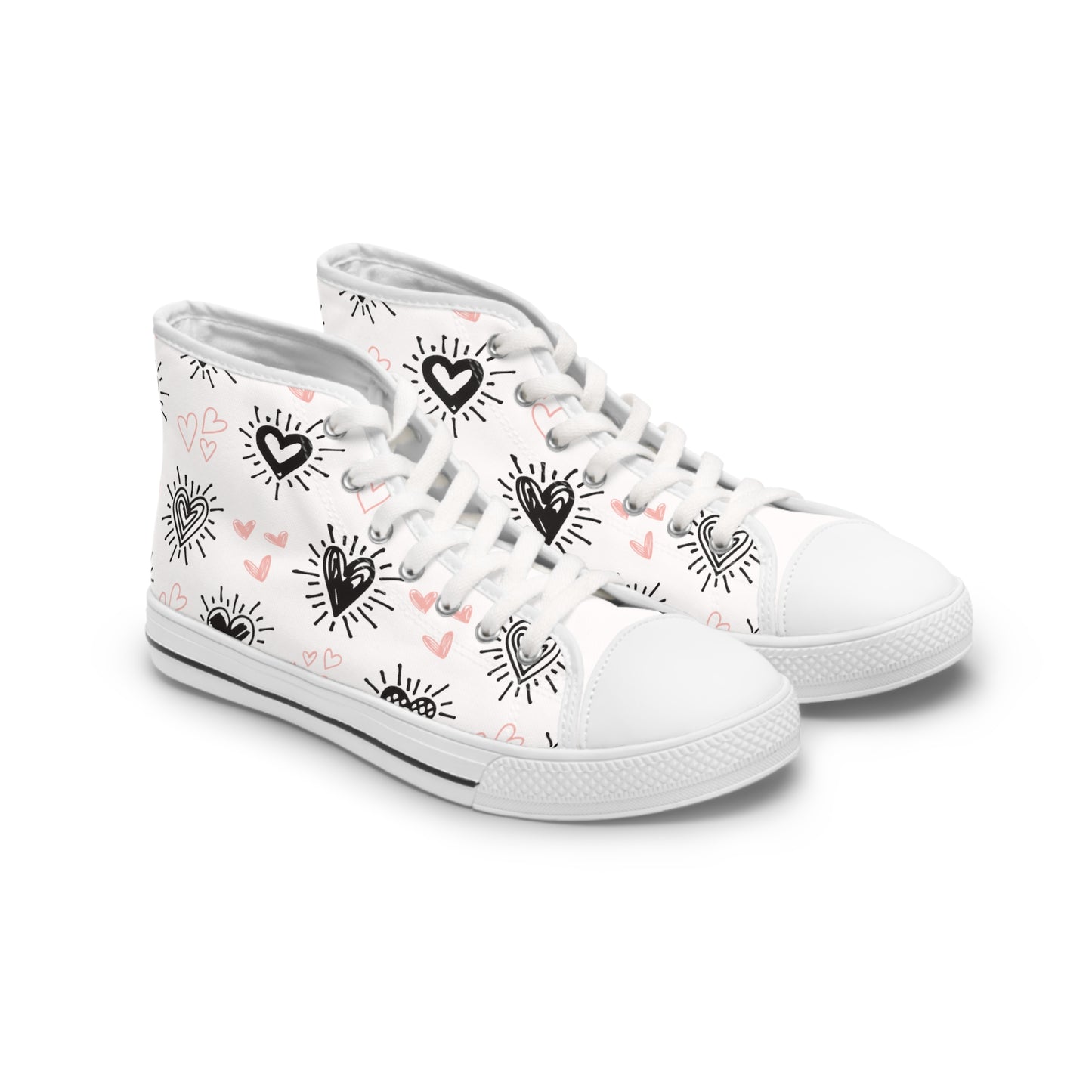 Black and Pink Hearts-Women's High Top Sneakers