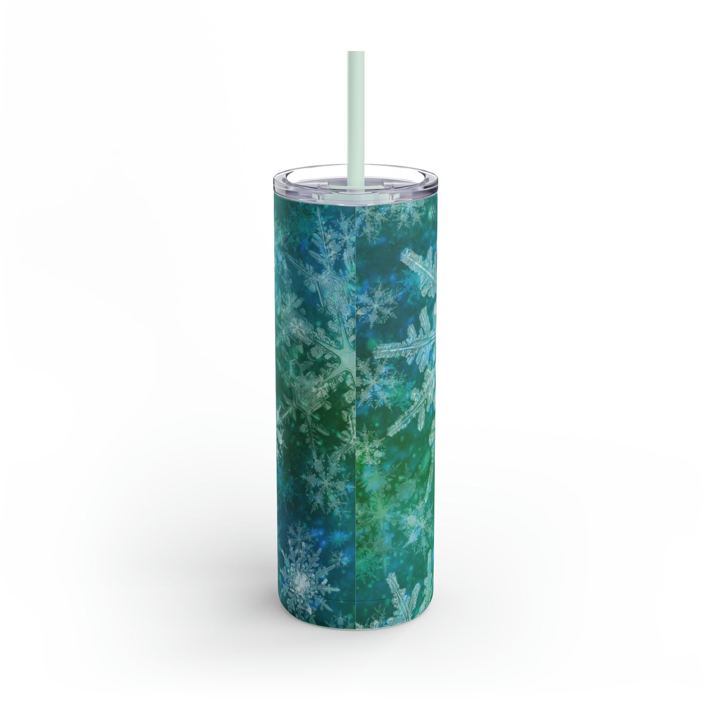 Emerald Green Snowflakes Maars Maker Skinny Matte Tumbler, 20oz