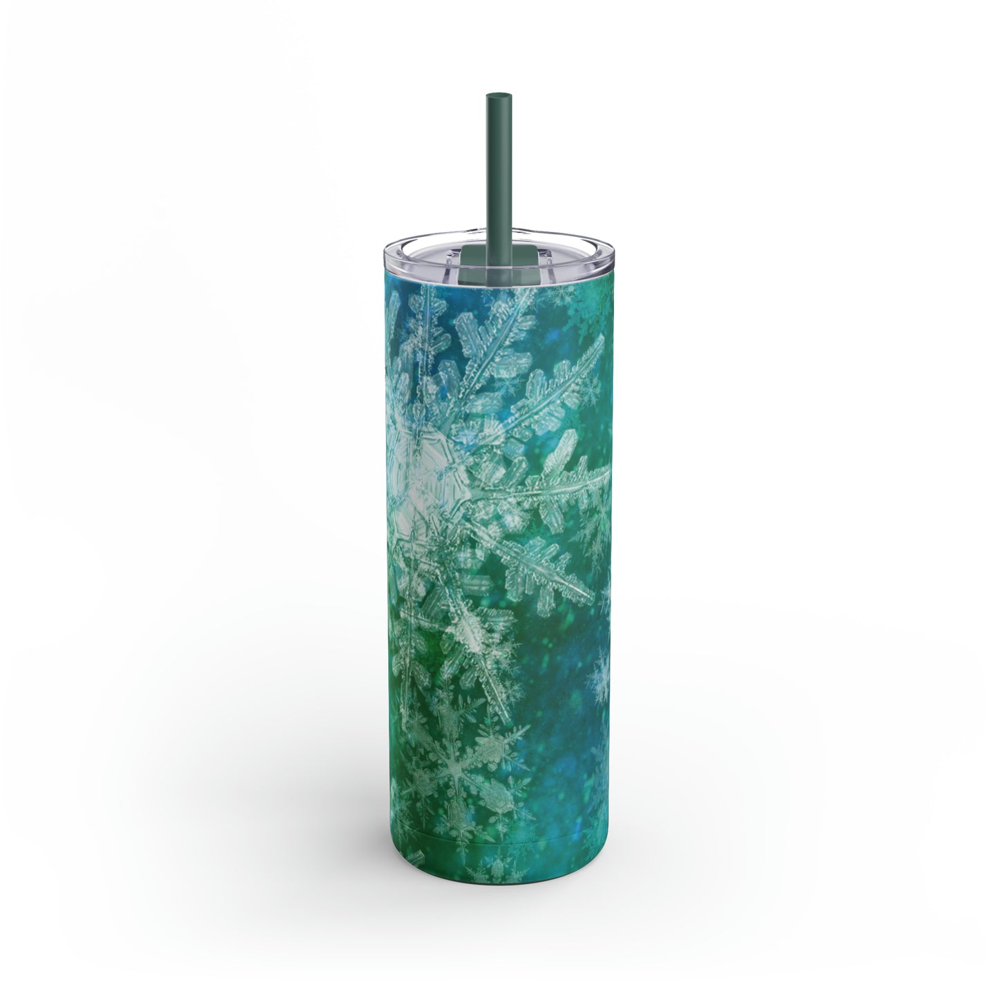 Emerald Green Snowflakes Maars Maker Skinny Matte Tumbler, 20oz