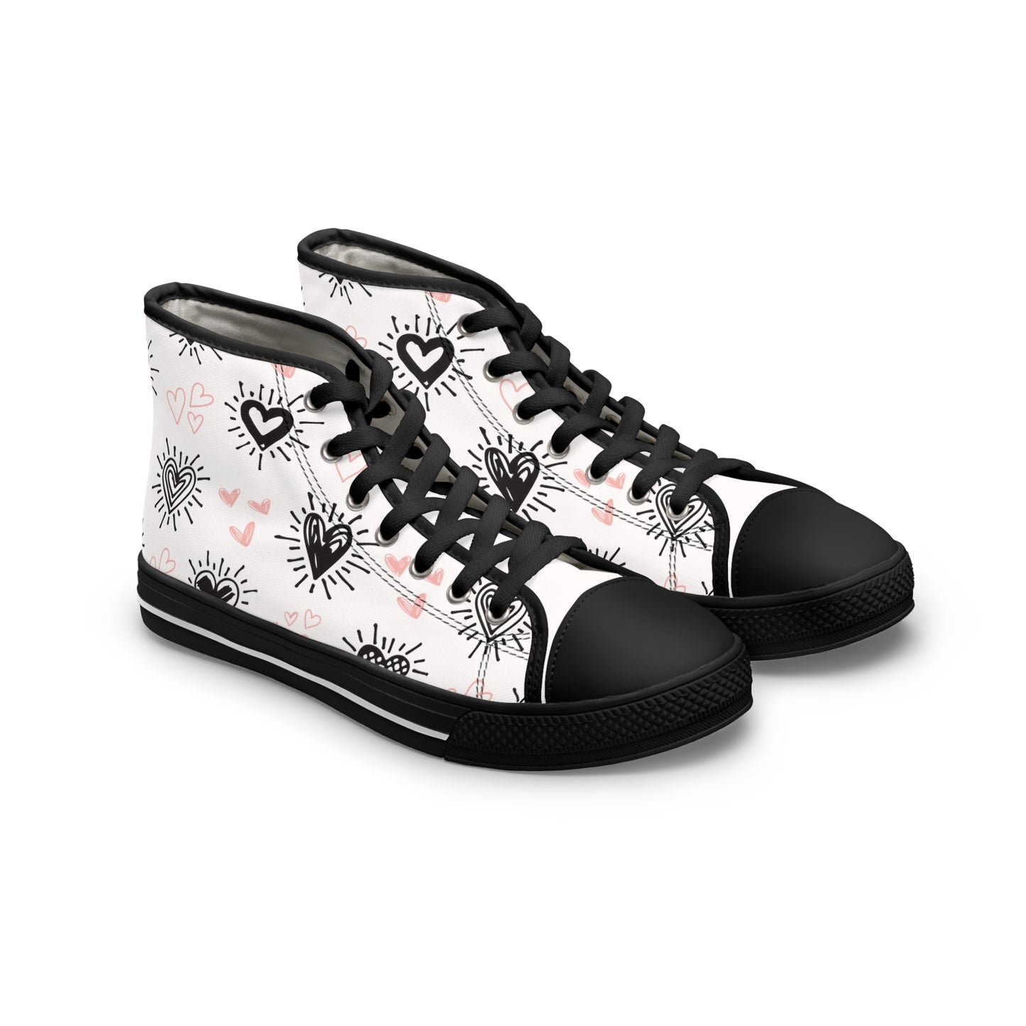 Black and Pink Hearts-Women's High Top Sneakers