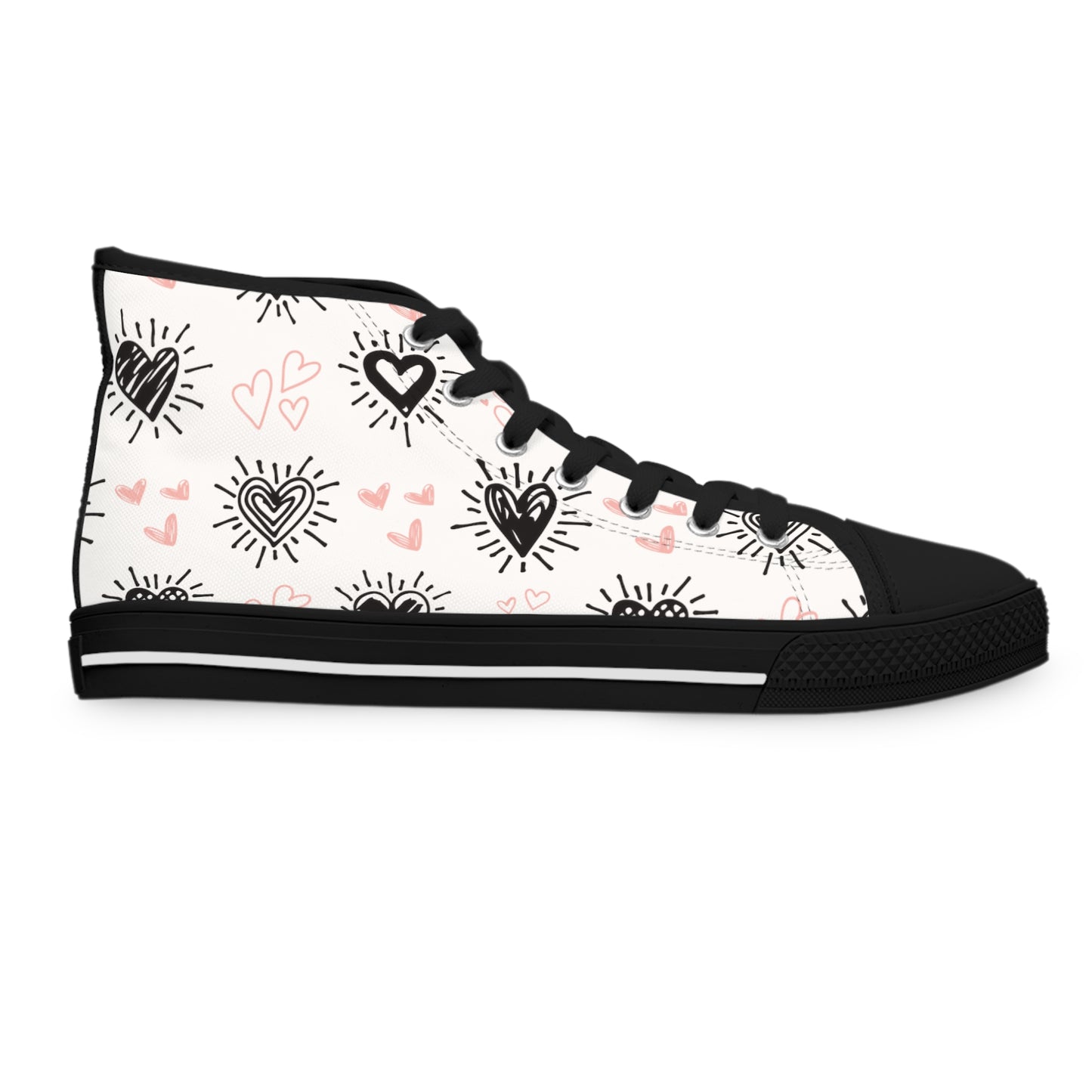 Black and Pink Hearts-Women's High Top Sneakers