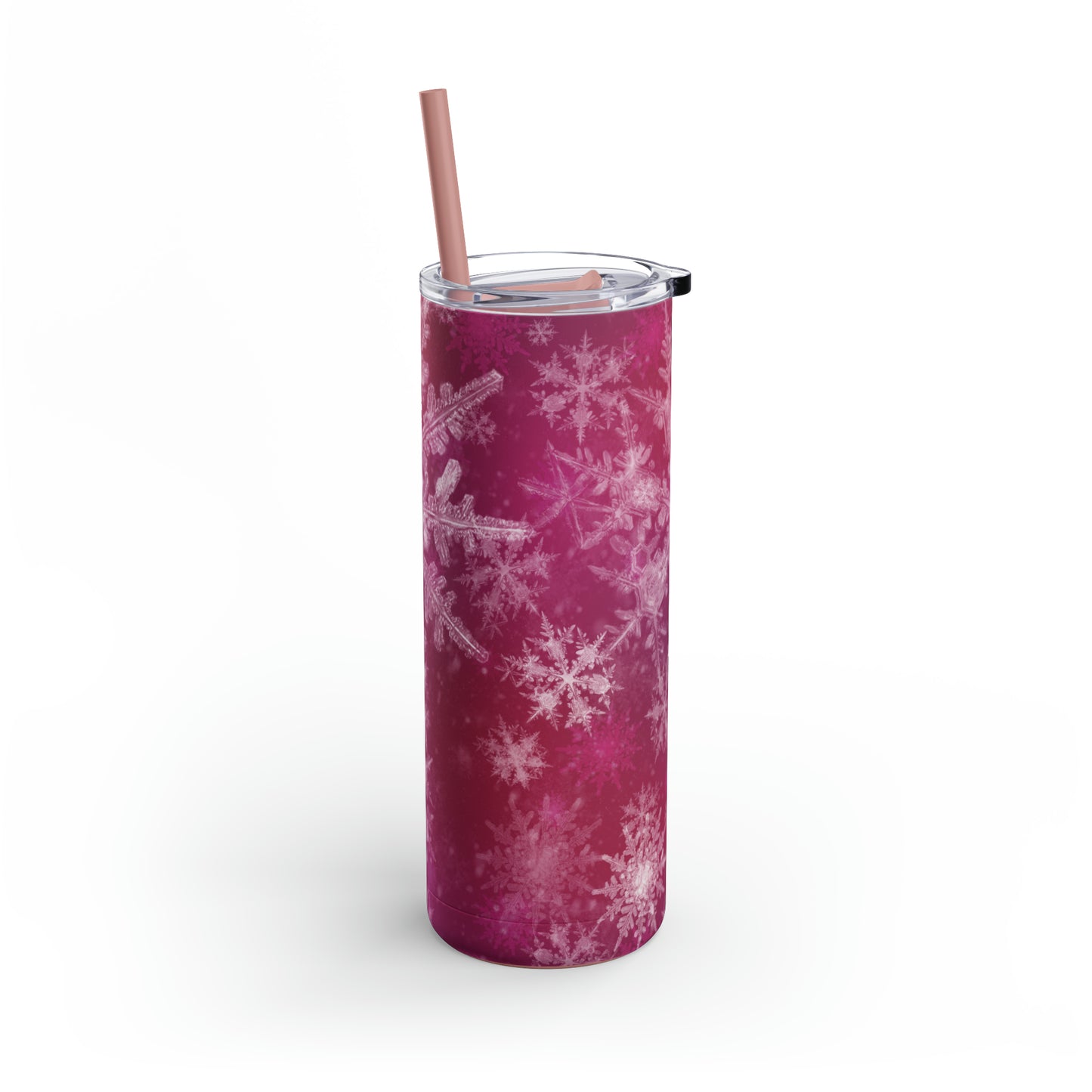 Pink Flamingo Snowflakes Maars Maker Skinny Matte Tumbler, 20oz