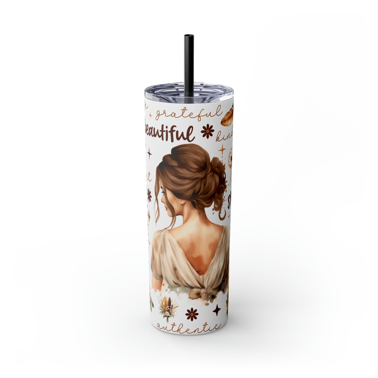 Affirmation Beauty -Skinny Tumbler with Straw, 20oz