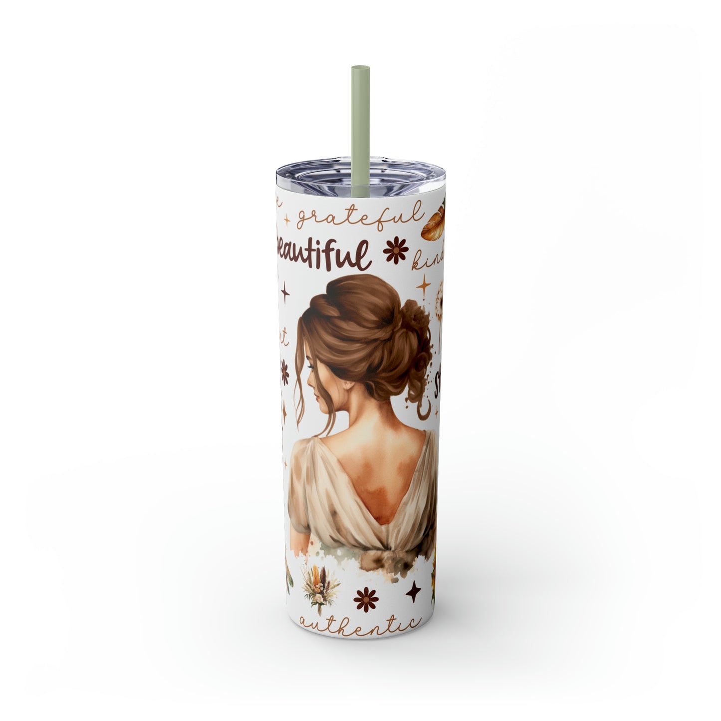 Affirmation Beauty -Skinny Tumbler with Straw, 20oz