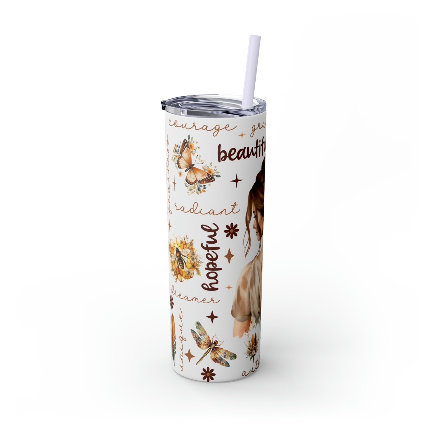 Affirmation Beauty -Skinny Tumbler with Straw, 20oz