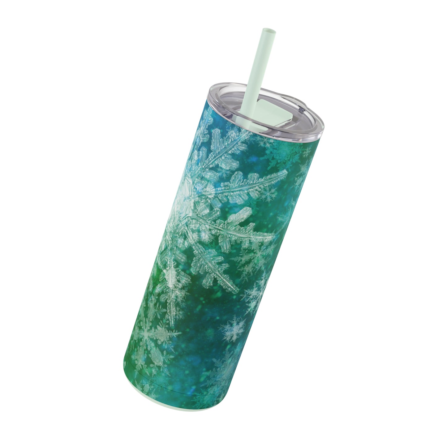 Emerald Green Snowflakes Maars Maker Skinny Matte Tumbler, 20oz
