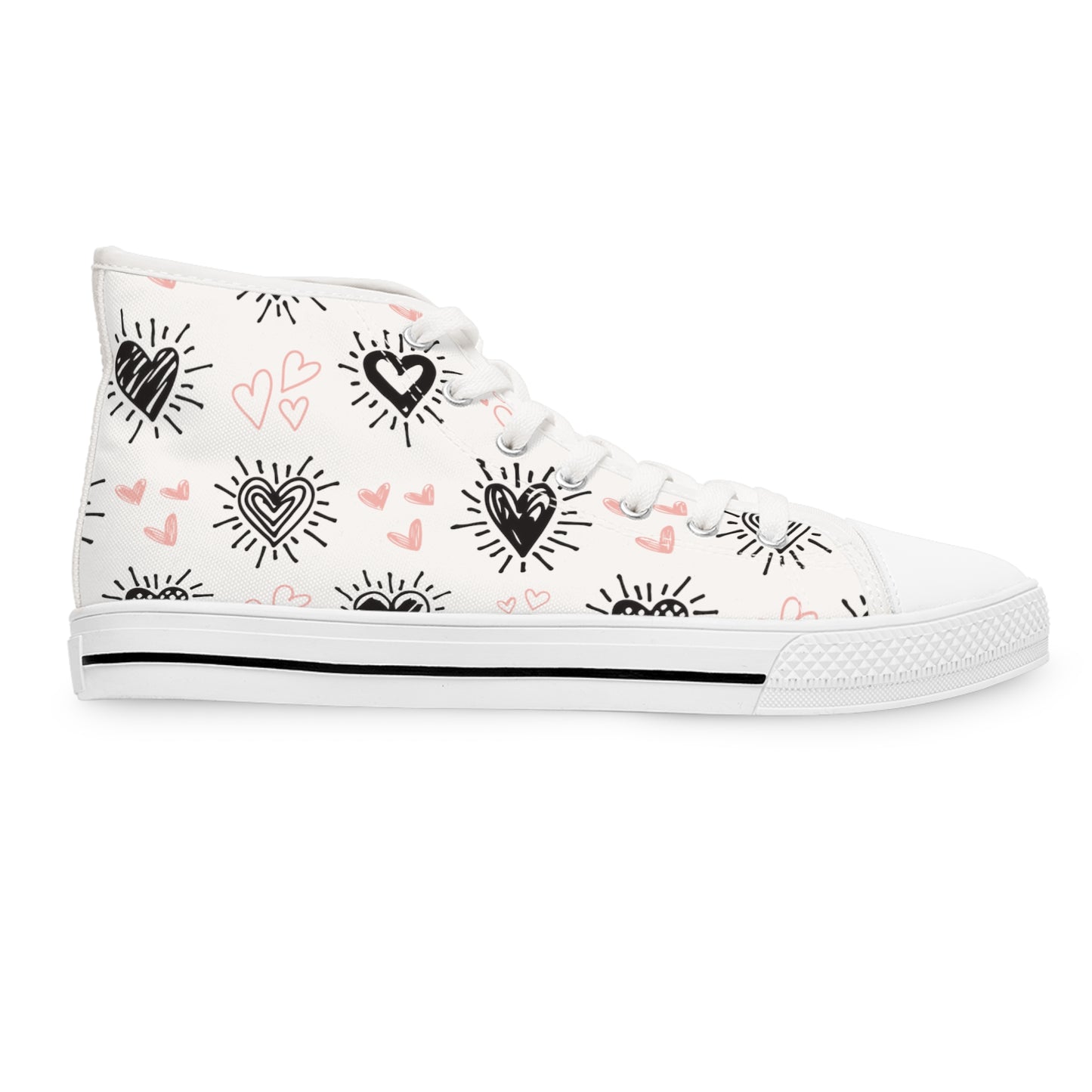 Black and Pink Hearts-Women's High Top Sneakers
