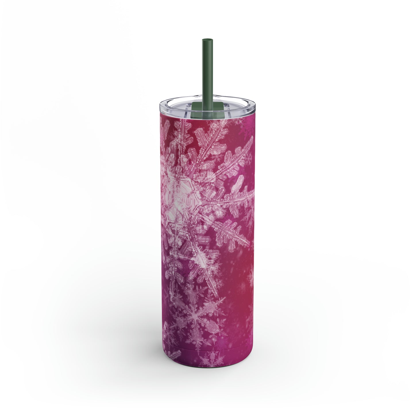Pink Flamingo Snowflakes Maars Maker Skinny Matte Tumbler, 20oz