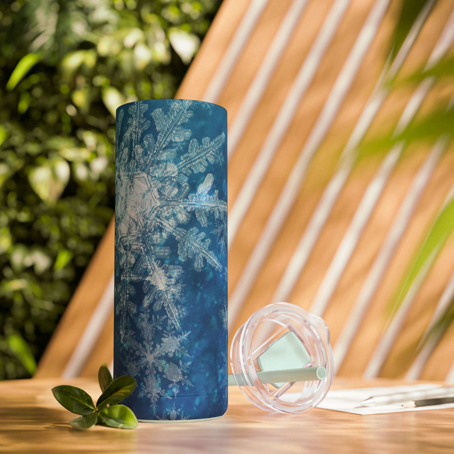 Sky Blue Snowflakes Maars Maker Skinny Matte Tumbler, 20oz