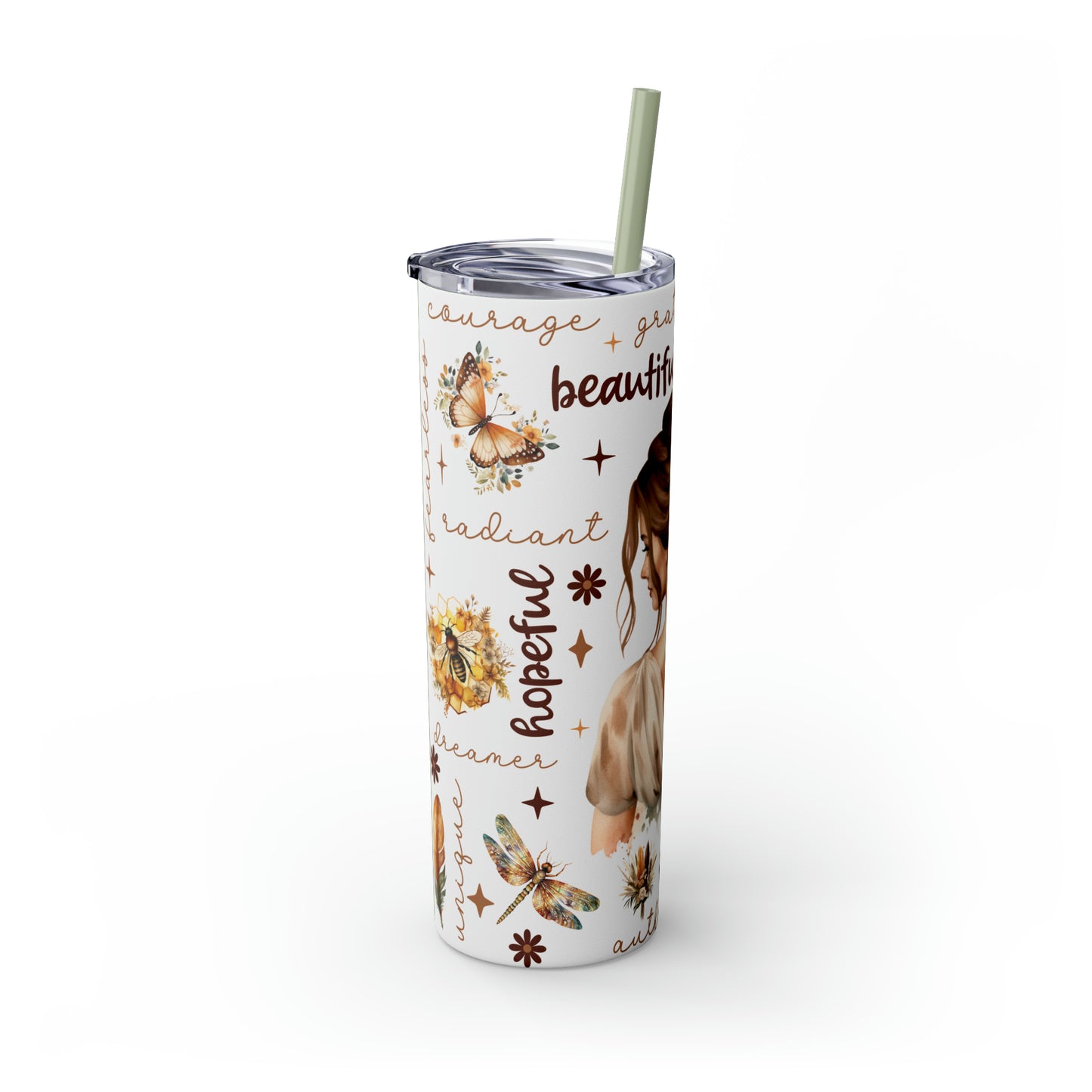 Affirmation Beauty -Skinny Tumbler with Straw, 20oz