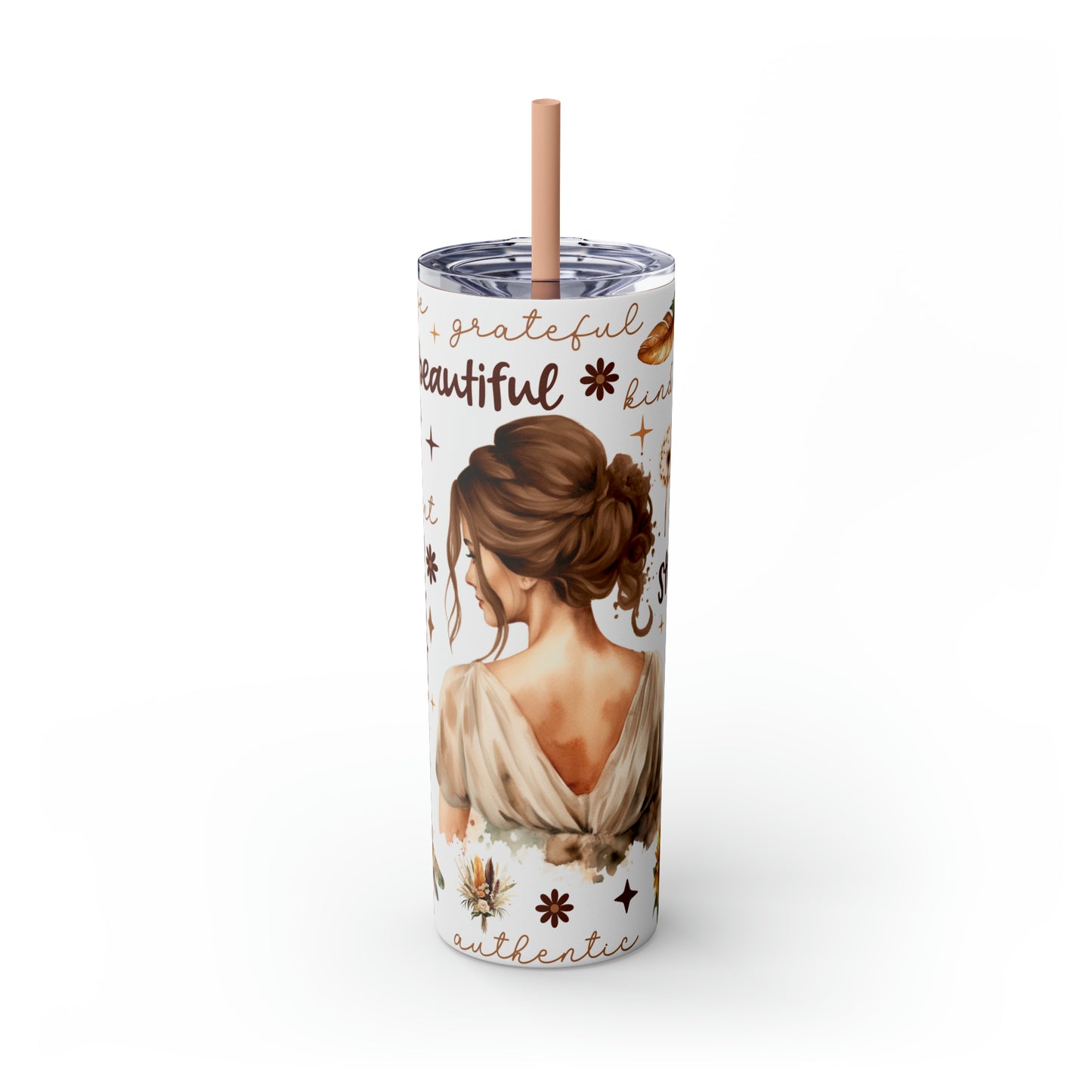Affirmation Beauty -Skinny Tumbler with Straw, 20oz