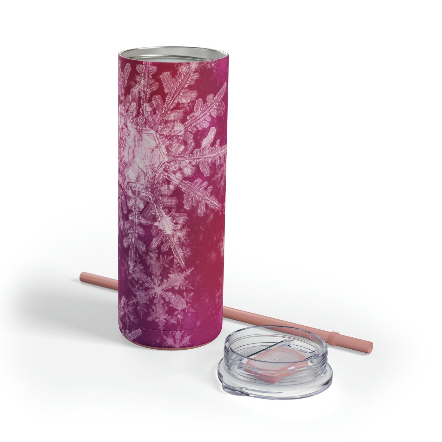 Pink Flamingo Snowflakes Maars Maker Skinny Matte Tumbler, 20oz