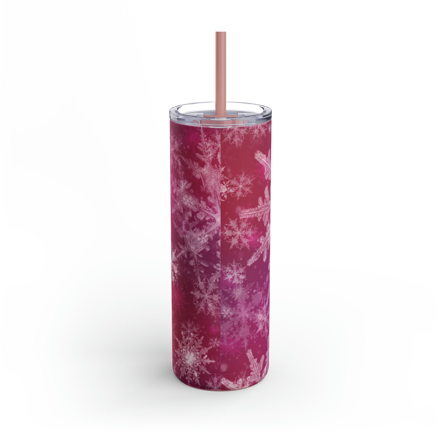 Pink Flamingo Snowflakes Maars Maker Skinny Matte Tumbler, 20oz