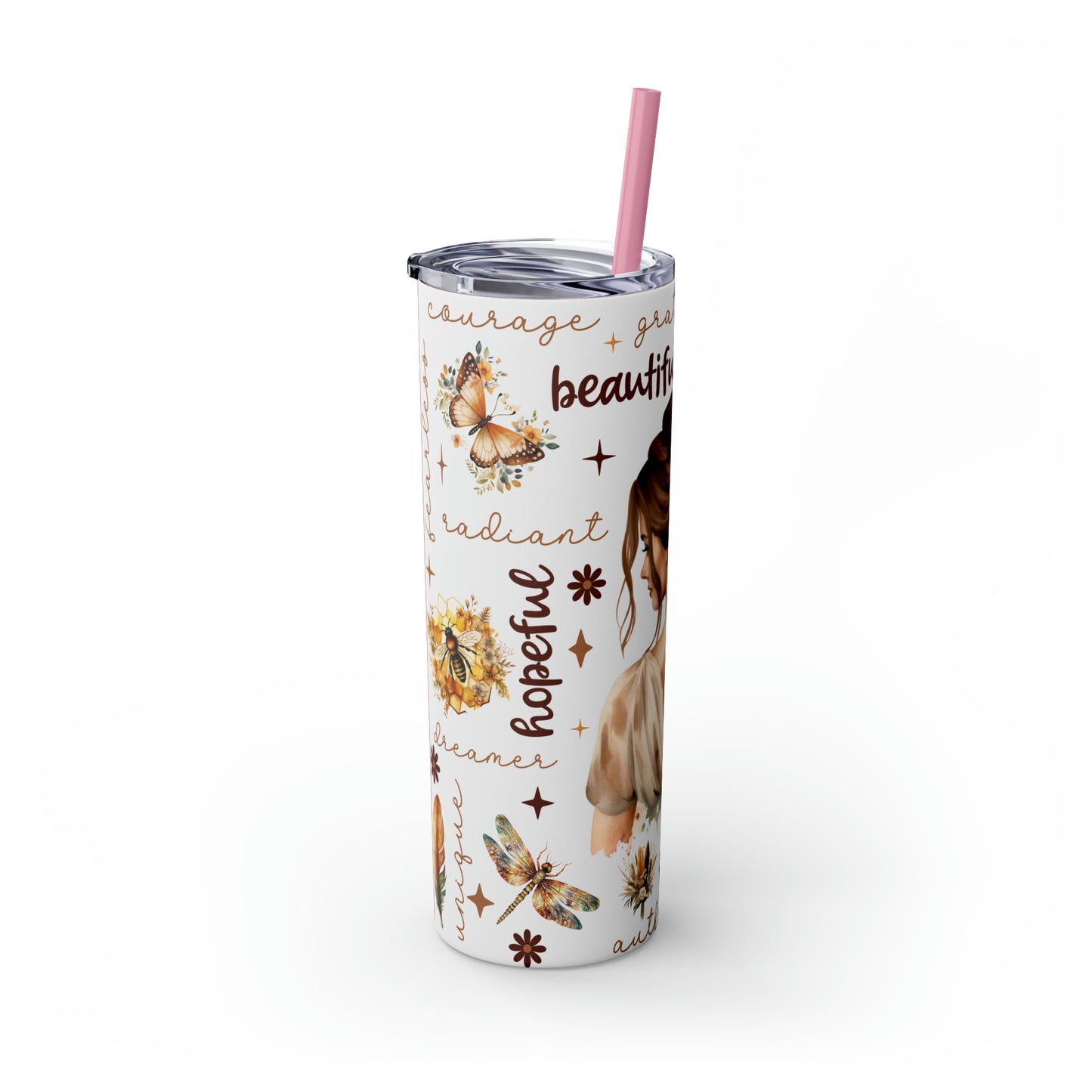 Affirmation Beauty -Skinny Tumbler with Straw, 20oz