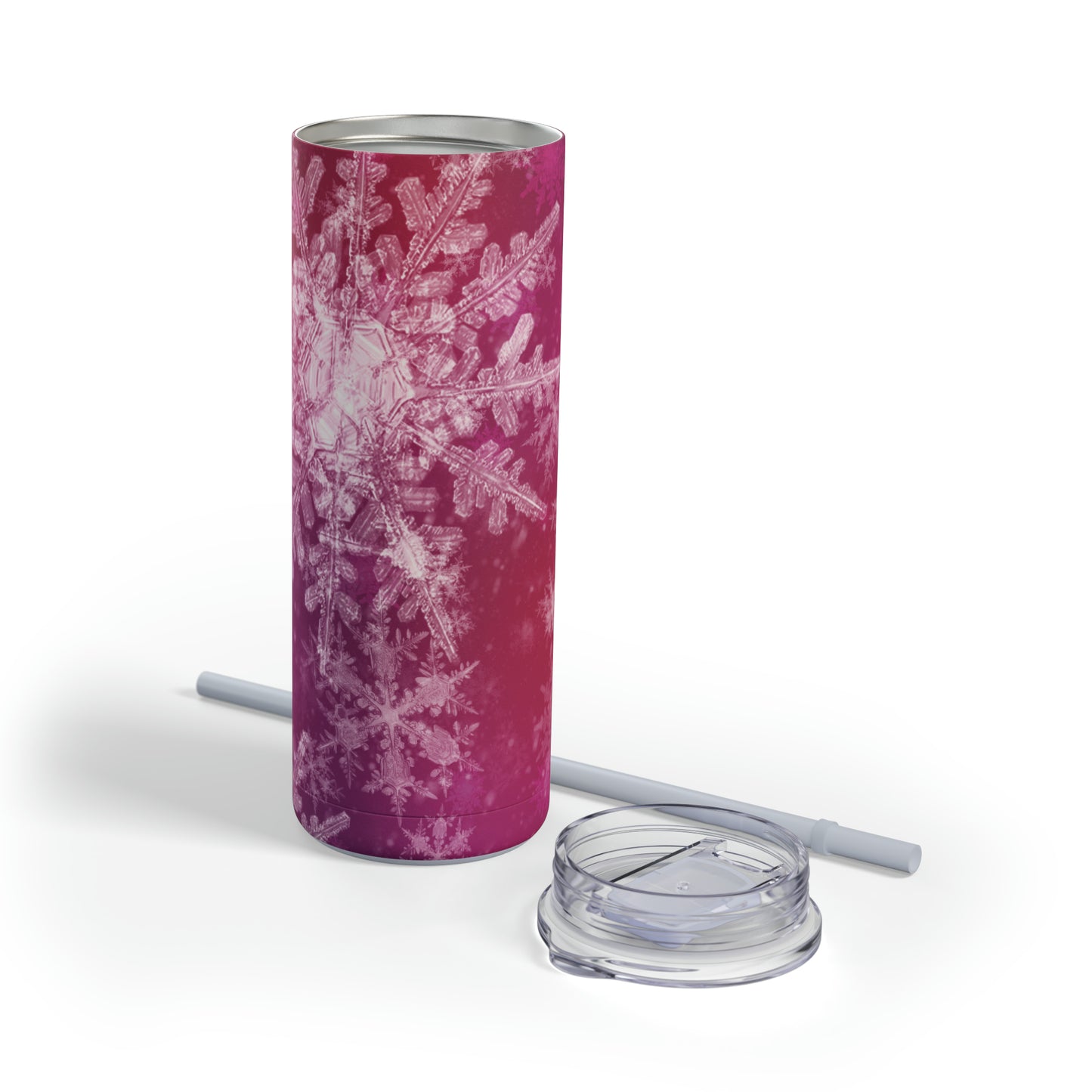 Pink Flamingo Snowflakes Maars Maker Skinny Matte Tumbler, 20oz