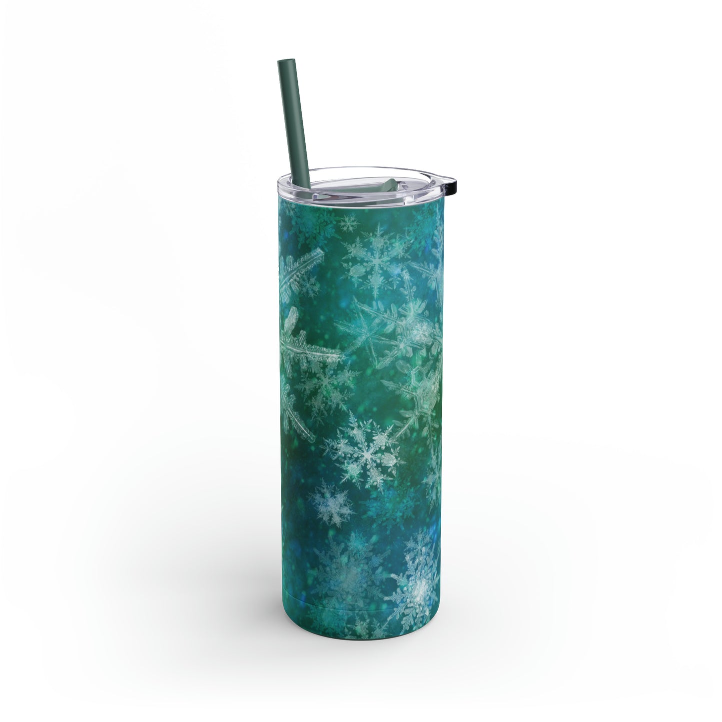 Emerald Green Snowflakes Maars Maker Skinny Matte Tumbler, 20oz
