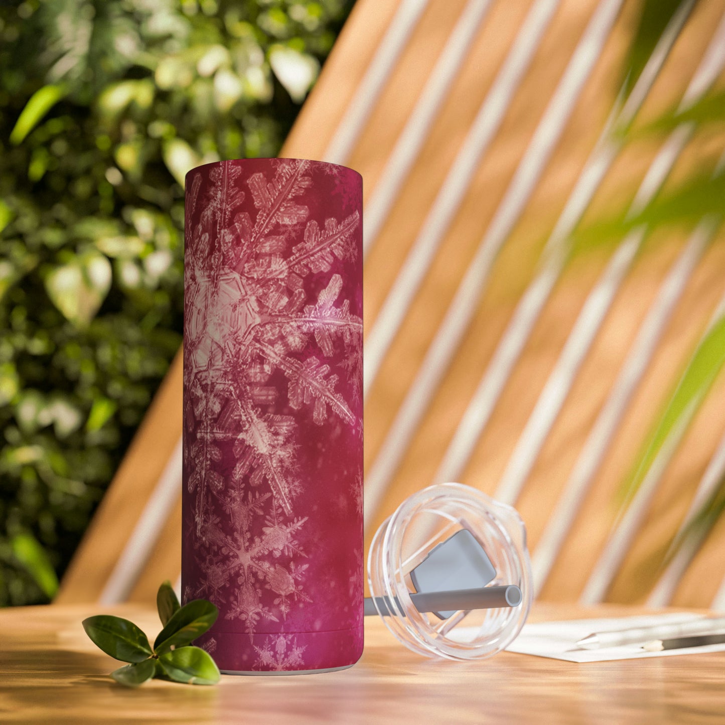 Pink Flamingo Snowflakes Maars Maker Skinny Matte Tumbler, 20oz