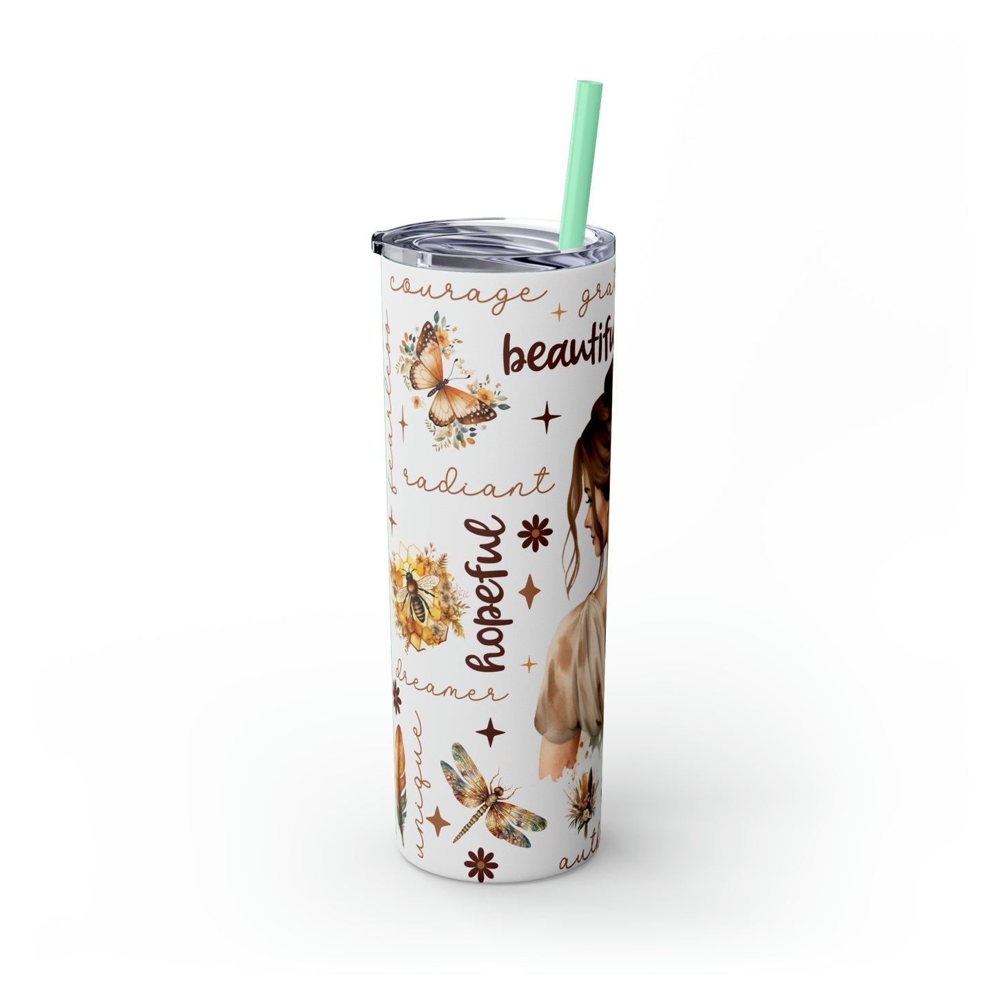 Affirmation Beauty -Skinny Tumbler with Straw, 20oz