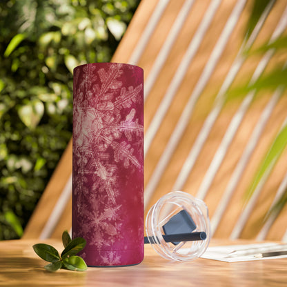 Pink Flamingo Snowflakes Maars Maker Skinny Matte Tumbler, 20oz